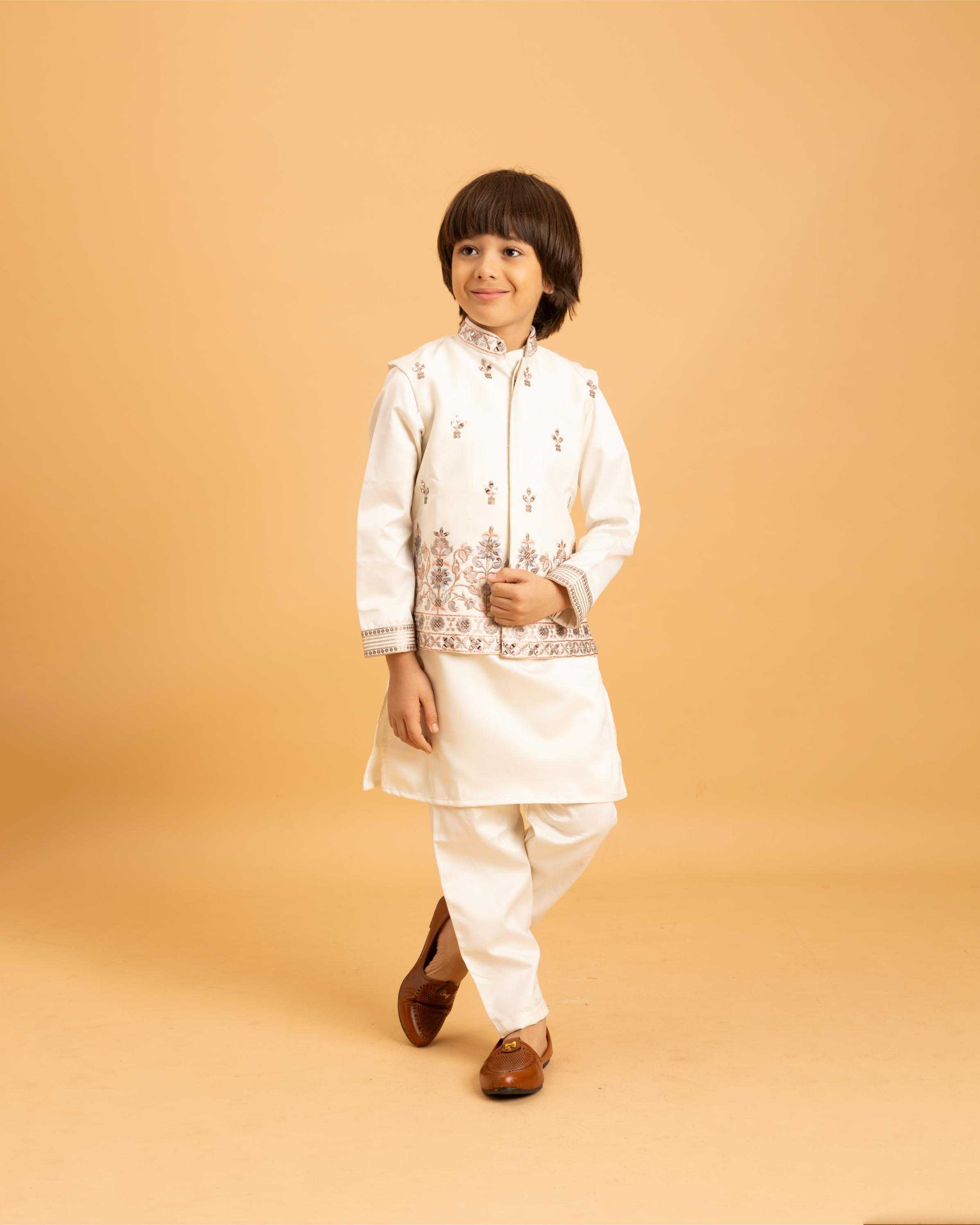 Ynf Satin RIN202 ETHNI KIDZ 91021 Kids Wear Wholesale Boys Kurta Pyjama Kids Kurta Pajama Baby Boy Kurta Set Manufacturer- Kapda Export