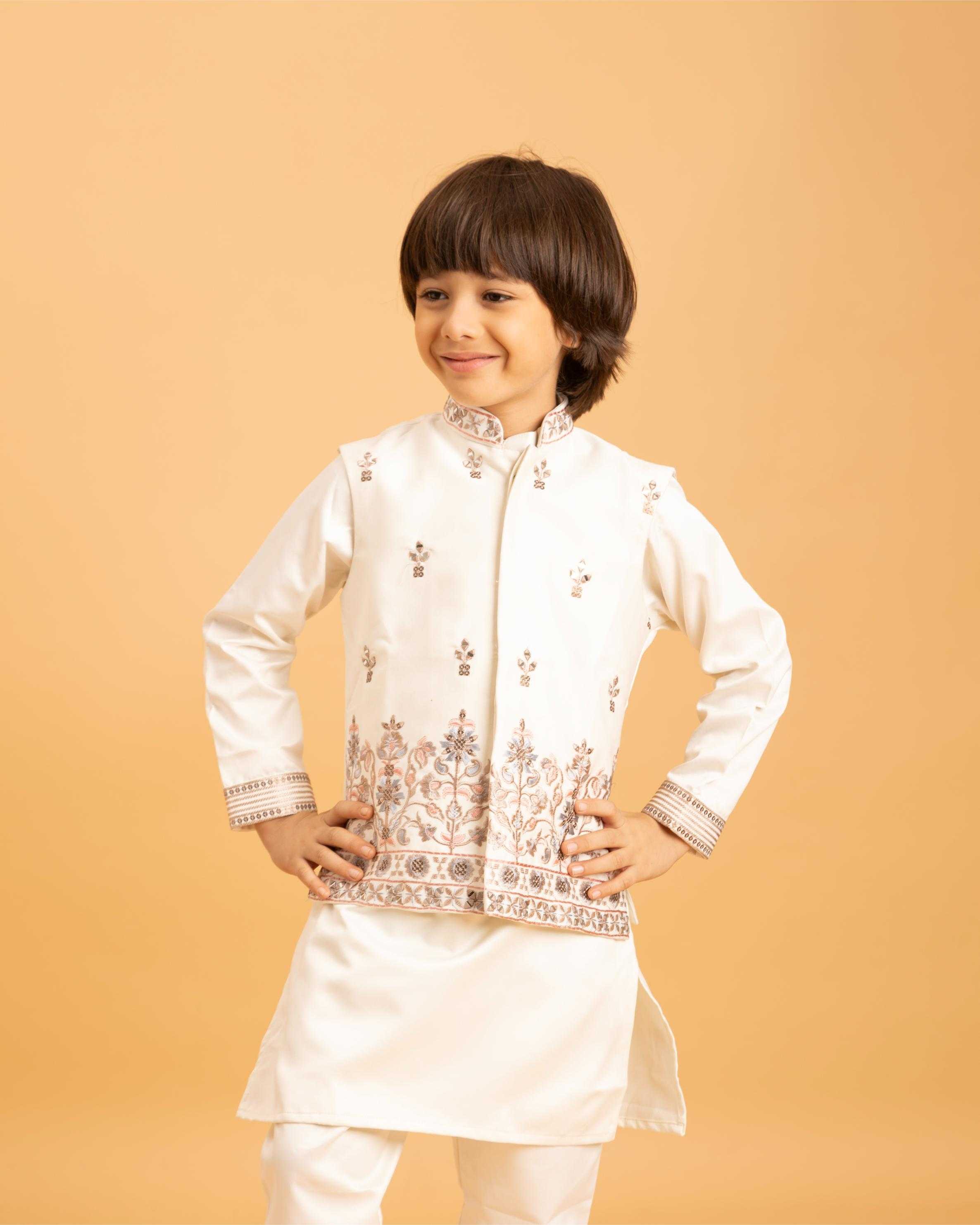 Ynf Satin RIN202 ETHNI KIDZ 91021 Kids Wear Wholesale Boys Kurta Pyjama Kids Kurta Pajama Baby Boy Kurta Set Manufacturer- Kapda Export