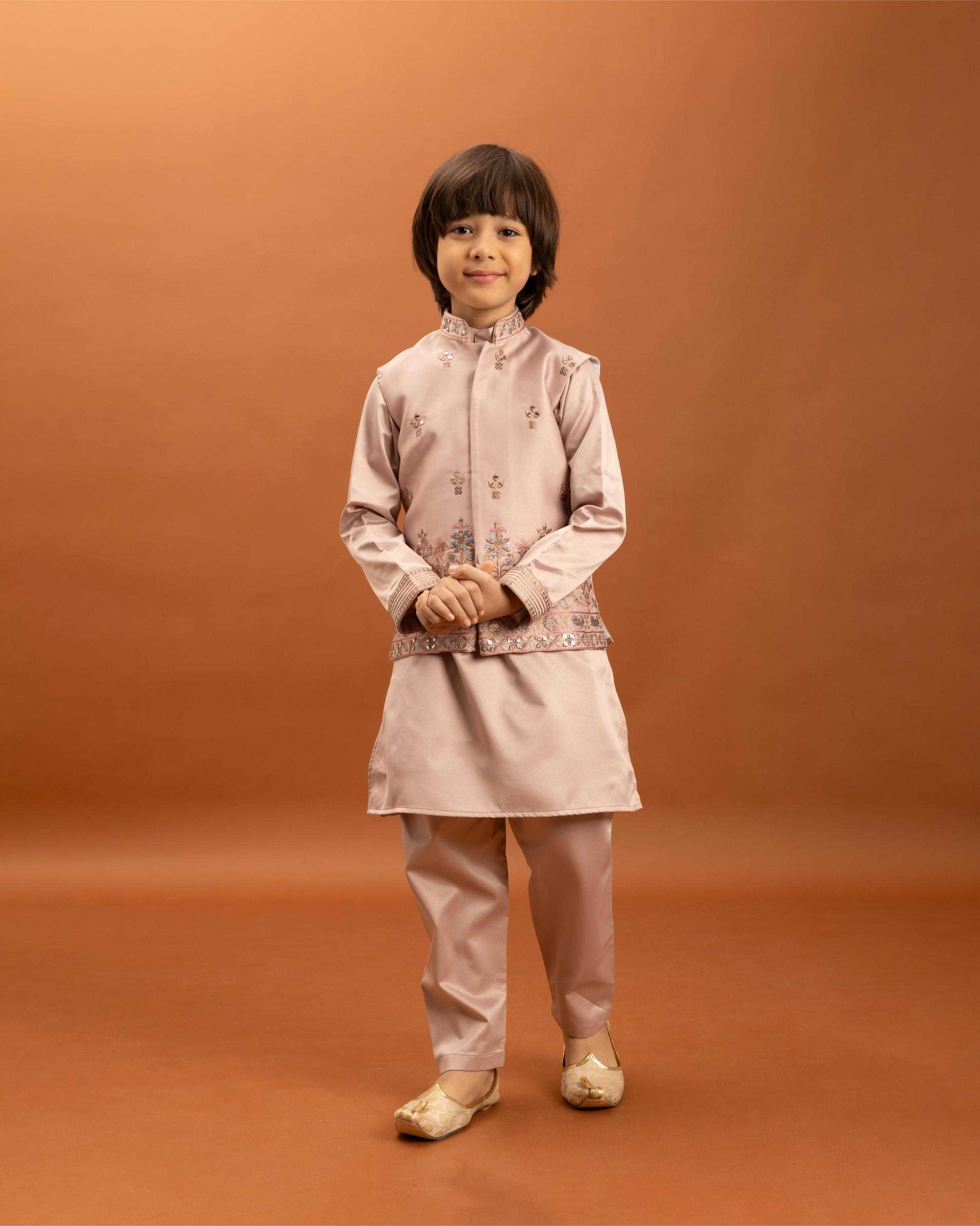 Ynf Satin RIN202 ETHNI KIDZ 91021 Kids Wear Wholesale Boys Kurta Pyjama Kids Kurta Pajama Baby Boy Kurta Set Manufacturer- Kapda Export