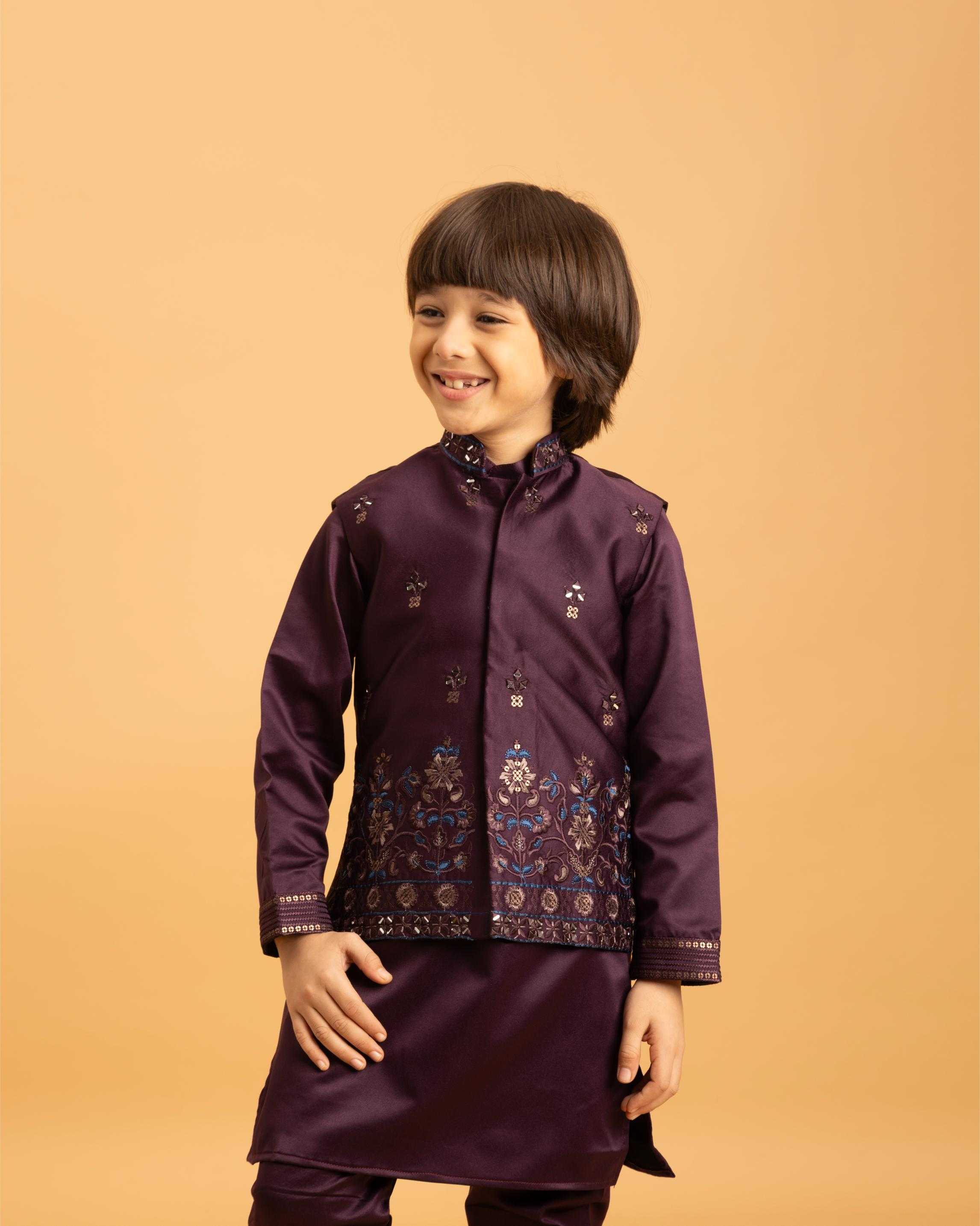 Ynf Satin RIN202 ETHNI KIDZ 91021 Kids Wear Wholesale Boys Kurta Pyjama Kids Kurta Pajama Baby Boy Kurta Set Manufacturer- Kapda Export