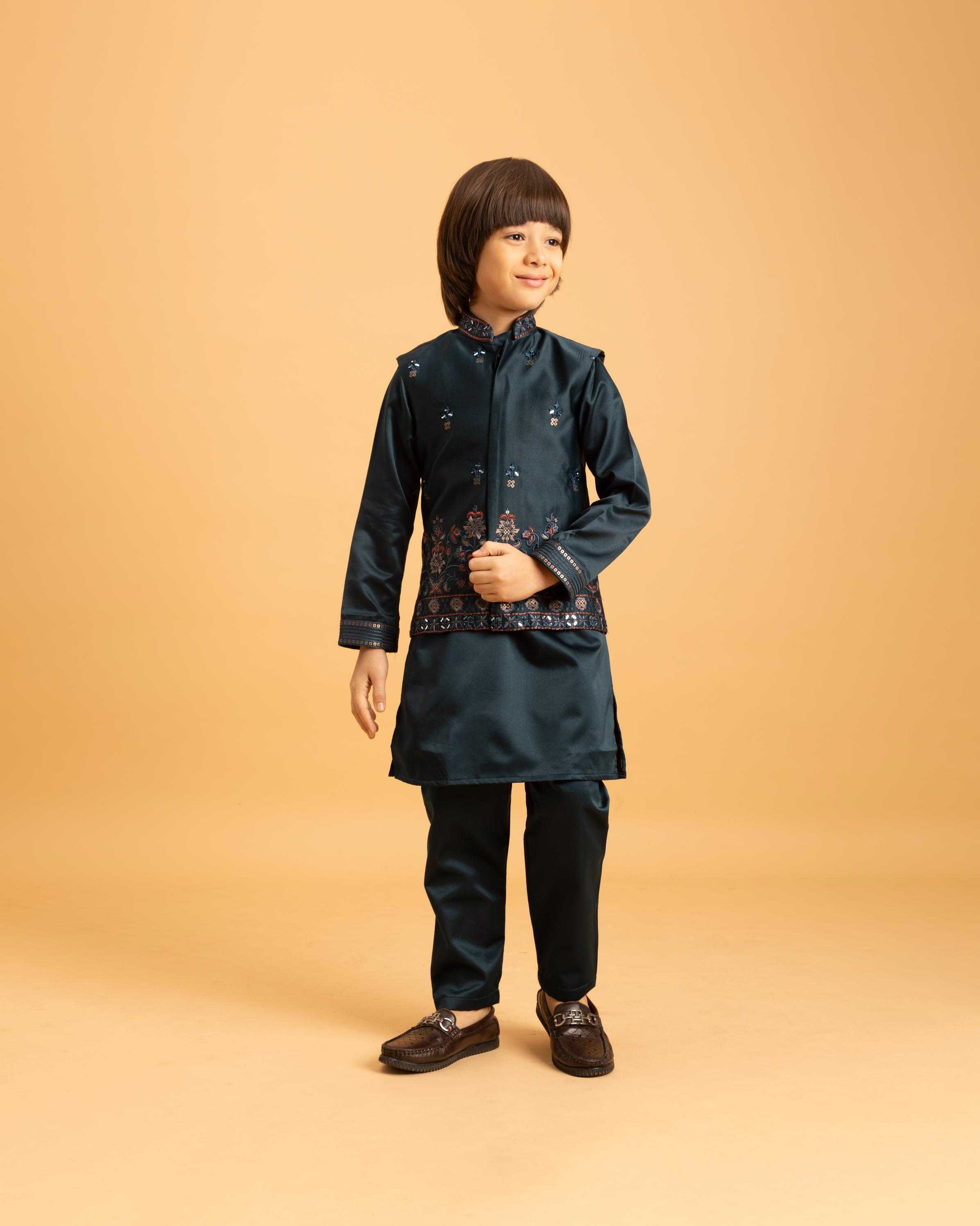 Ynf Satin RIN202 ETHNI KIDZ Kids Wear Wholesale Boys Kurta Pyjama Kids Kurta Pajama Baby Boy Kurta Set Manufacturer- Kapda Export