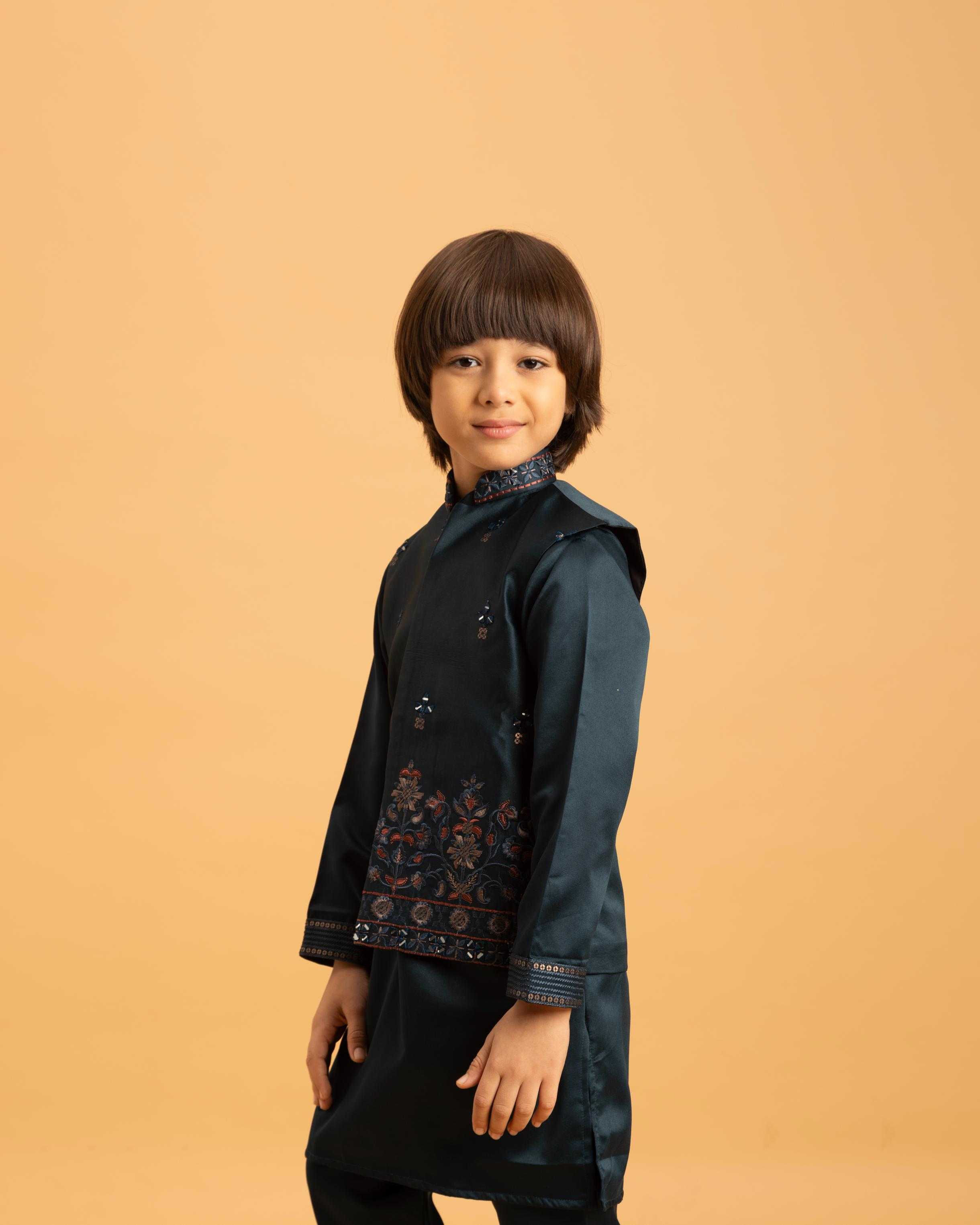 Ynf Satin RIN202 ETHNI KIDZ Kids Wear Wholesale Boys Kurta Pyjama Kids Kurta Pajama Baby Boy Kurta Set Manufacturer- Kapda Export