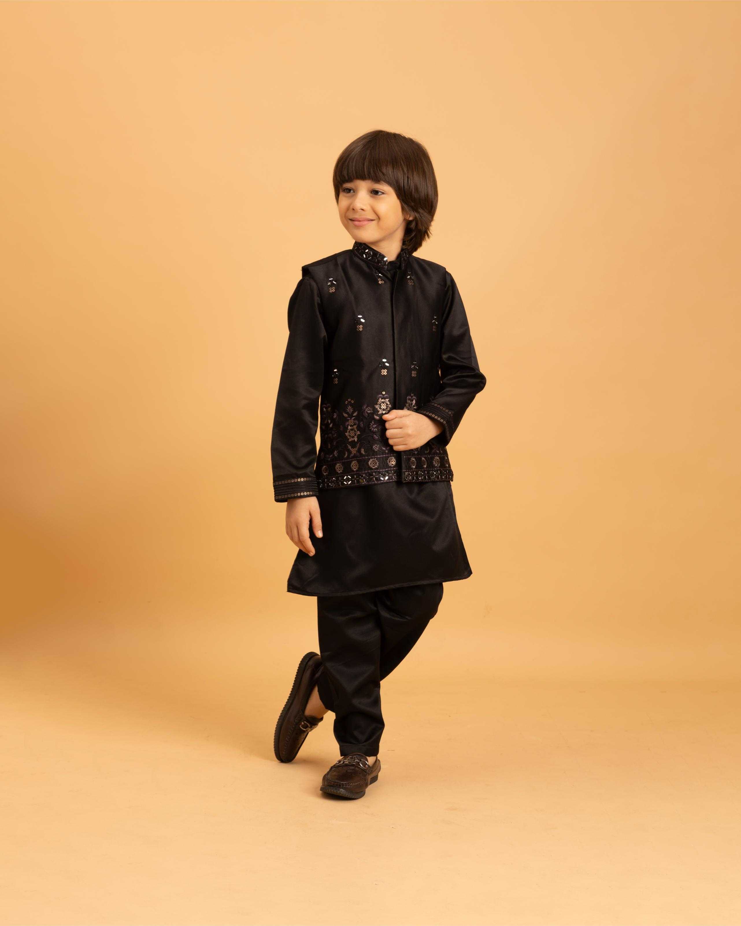 Ynf Satin RIN202 ETHNI KIDZ Kids Wear Wholesale Boys Kurta Pyjama Kids Kurta Pajama Baby Boy Kurta Set Manufacturer- Kapda Export