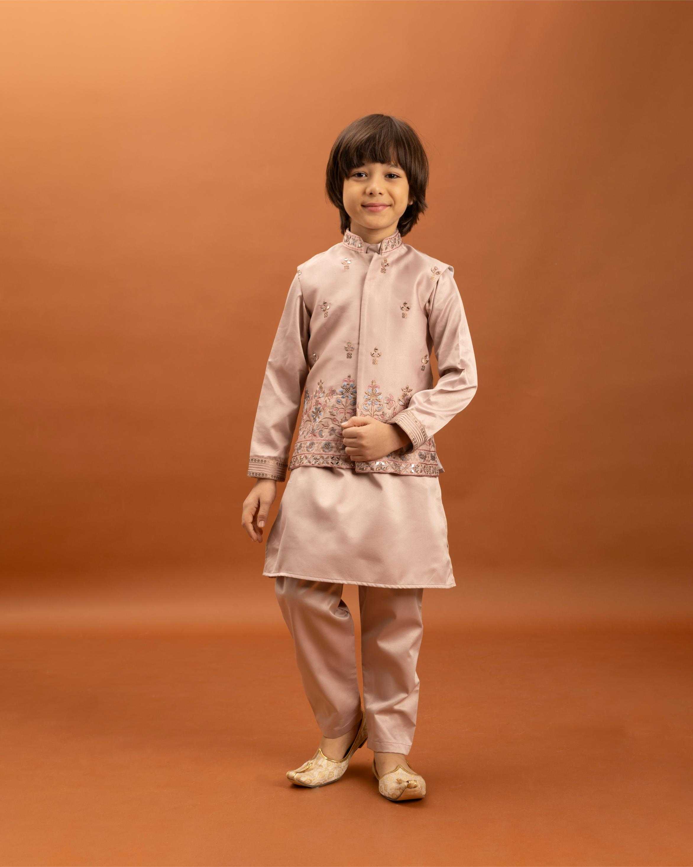 Ynf Satin RIN202 ETHNI KIDZ Kids Wear Wholesale Boys Kurta Pyjama Kids Kurta Pajama Baby Boy Kurta Set Manufacturer- Kapda Export
