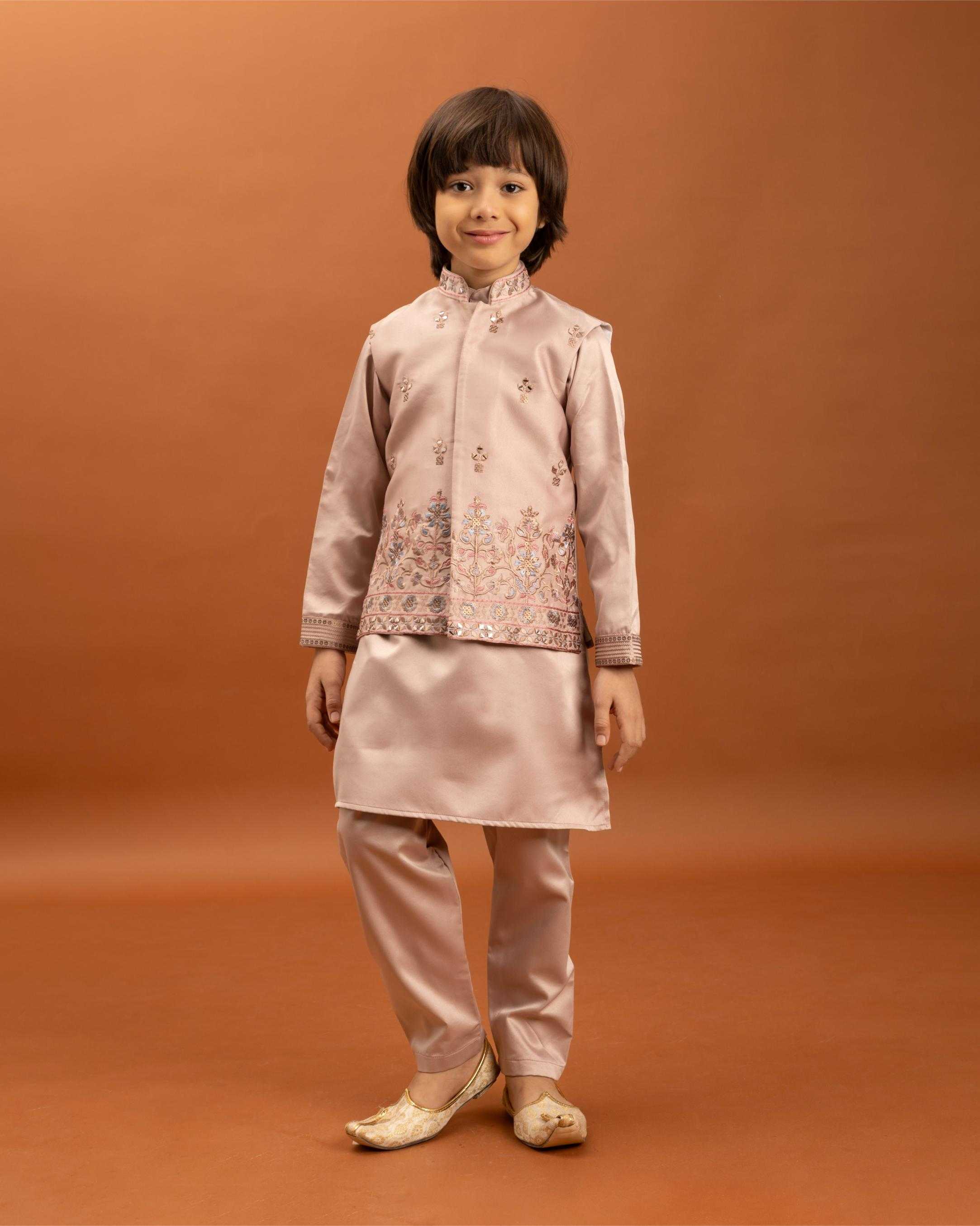 Ynf Satin RIN202 ETHNI KIDZ Kids Wear Wholesale Boys Kurta Pyjama Kids Kurta Pajama Baby Boy Kurta Set Manufacturer- Kapda Export