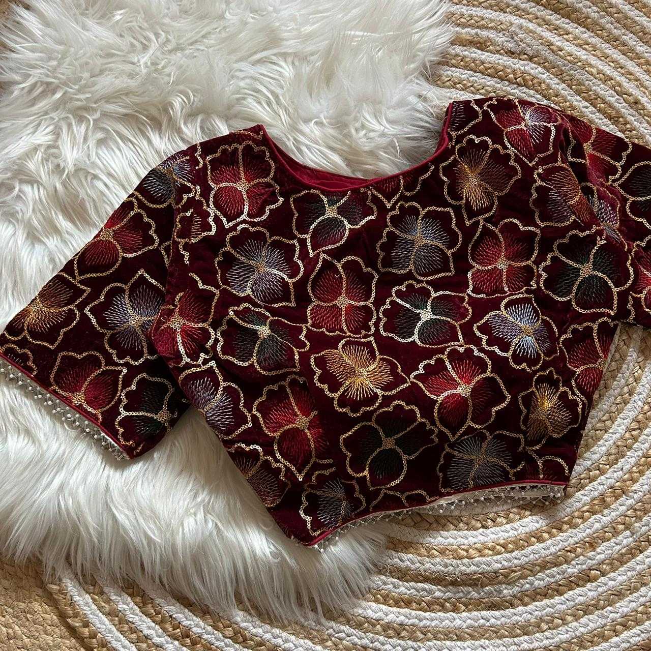 Ynf Velvet KESH411 KARTIK Readymade Blouses Wholesale Sequence Embroidery Blouse Designer Blouse Embroidered Blouses Manufacturer- Kapda Export