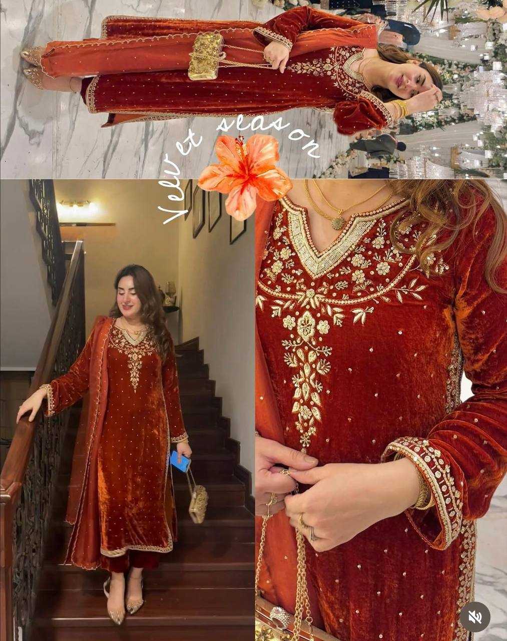 Ynf Velvet KESH506 1233 Suits & Dresses Wholesale Ladies Suits Kashmiri Suits Embroidery Suits Floor-Length Dresses Manufacturer- Kapda Export