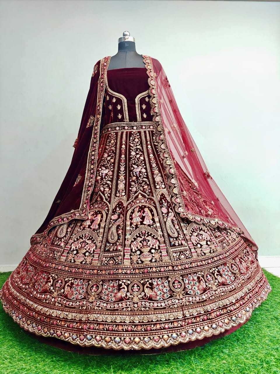 Ynf Velvet KESH639 006 Lehengas Wedding Collections Wholesale Wedding Lehenga Velvet Lehenga Thread Work Lehenga Manufacturer- Kapda Export