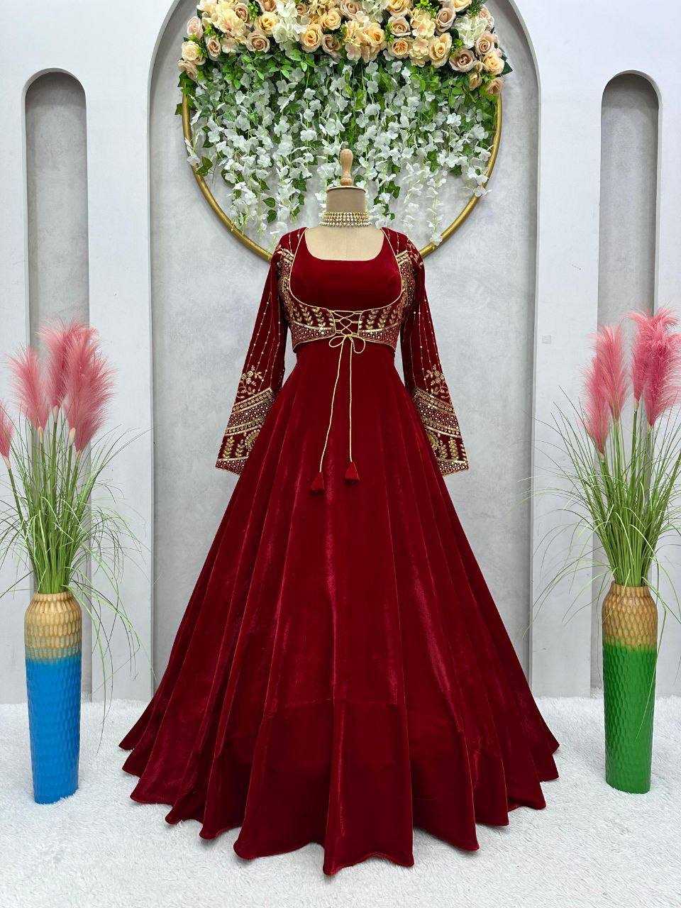 Ynf Velvet RIN162 5640 Gowns Wholesale Long Gowns Velvet Gowns Full Sleeve Gowns Manufacturer- Kapda Export