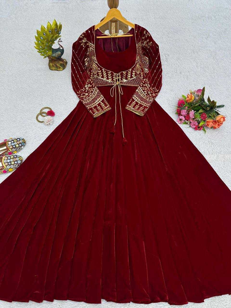 Ynf Velvet RIN162 5640 Gowns Wholesale Long Gowns Velvet Gowns Full Sleeve Gowns Manufacturer- Kapda Export