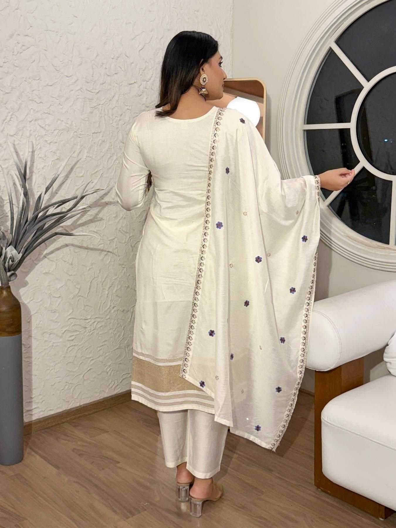 Ynf Viscose KESH545 1042 Kurti Wholesale Festive Kurtis Embroidered Kurtis White Kurtis Manufacturer- Kapda Export