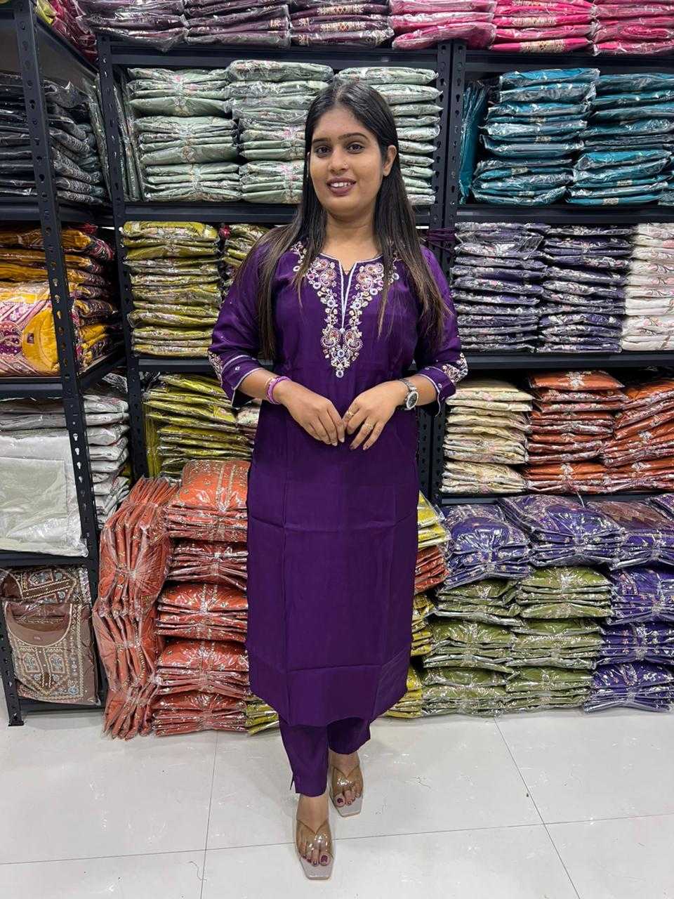 Ynf Viscose KESH594 SHOWROOM Kurti Wholesale Long Kurtis Embroidered Kurtis Full Sleeve Kurti Manufacturer- Kapda Export