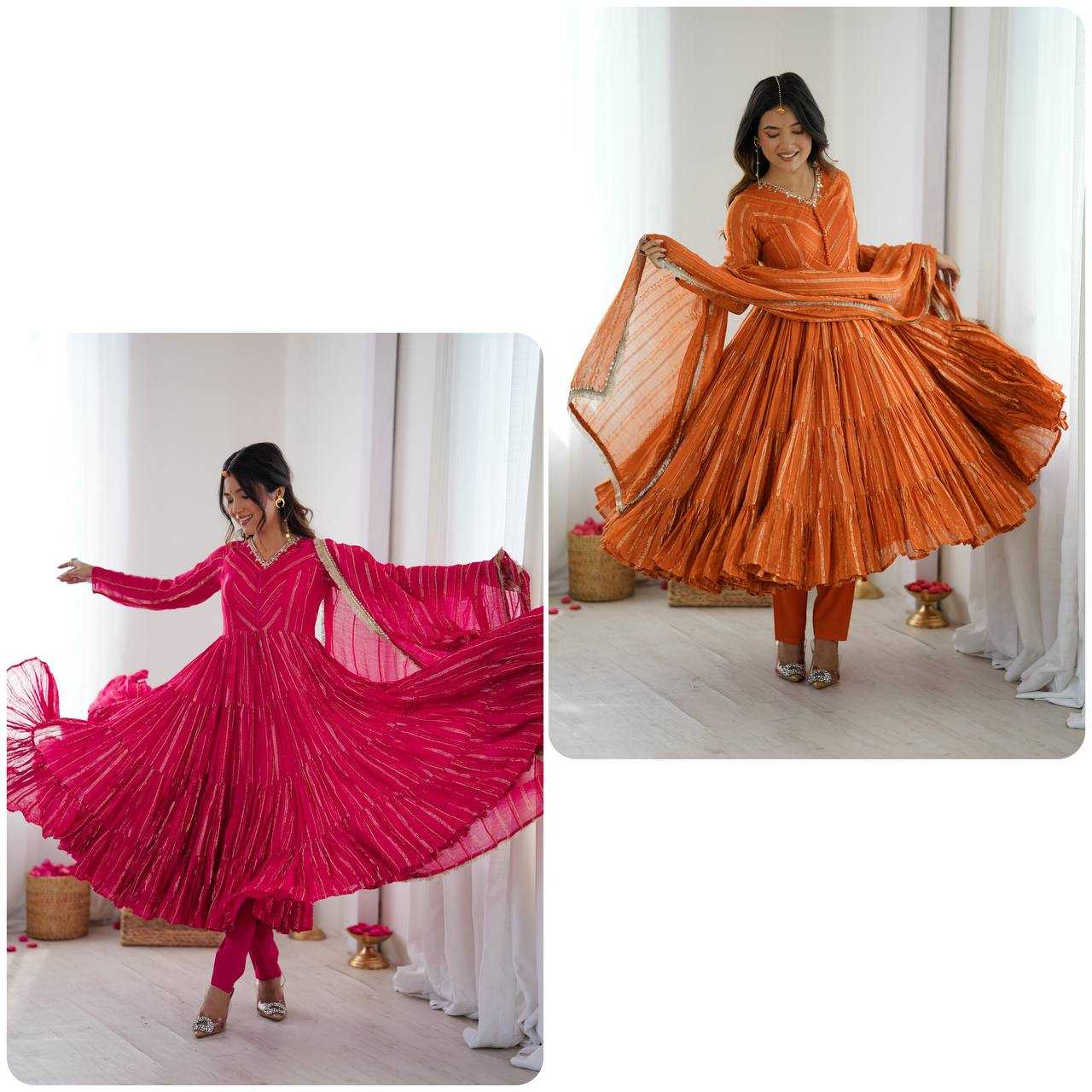 Ynf Chanderi Silk KESH499 5305 Gowns Wholesale Ruffle Gowns Gown With Dupatta Full Sleeve Gowns Manufacturer- Kapda Export