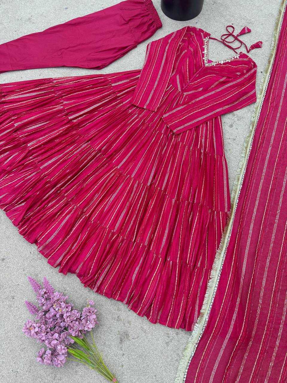 Ynf Chanderi Silk KESH499 5305 Gowns Wholesale Ruffle Gowns Gown With Dupatta Full Sleeve Gowns Manufacturer- Kapda Export