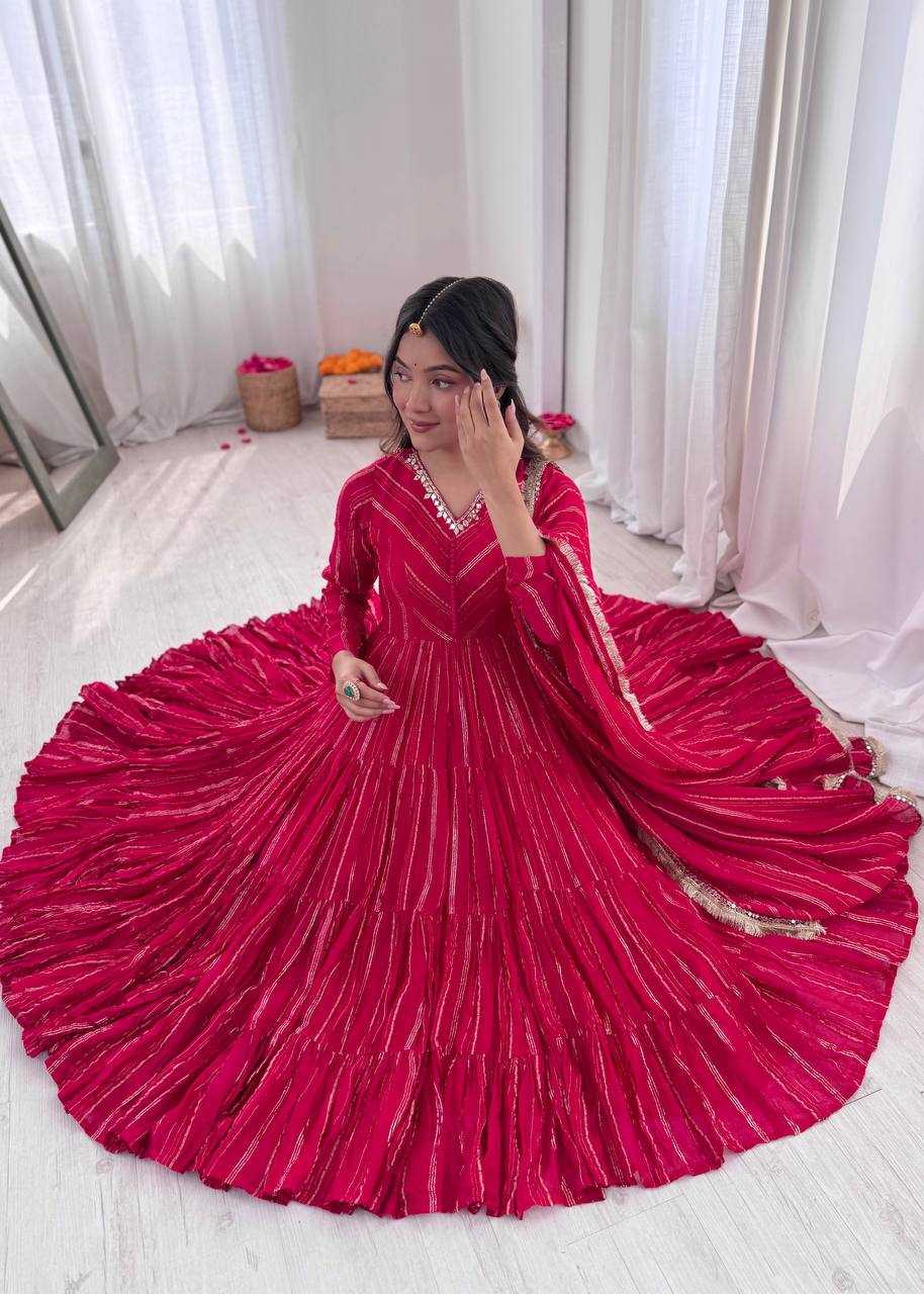 Ynf Chanderi Silk KESH499 5305 Gowns Wholesale Ruffle Gowns Gown With Dupatta Full Sleeve Gowns Manufacturer- Kapda Export