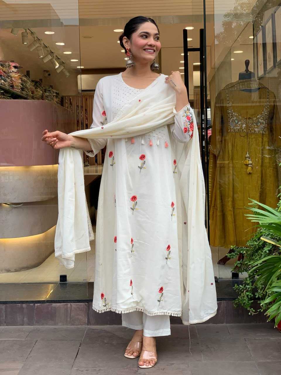 Ynf Chanderi Silk KESH595 AASTHA Suits & Dresses Wholesale Embroidery Suits Anarkali Suits Chanderi Suit White Salwar Suit Manufacturer- Kapda Export