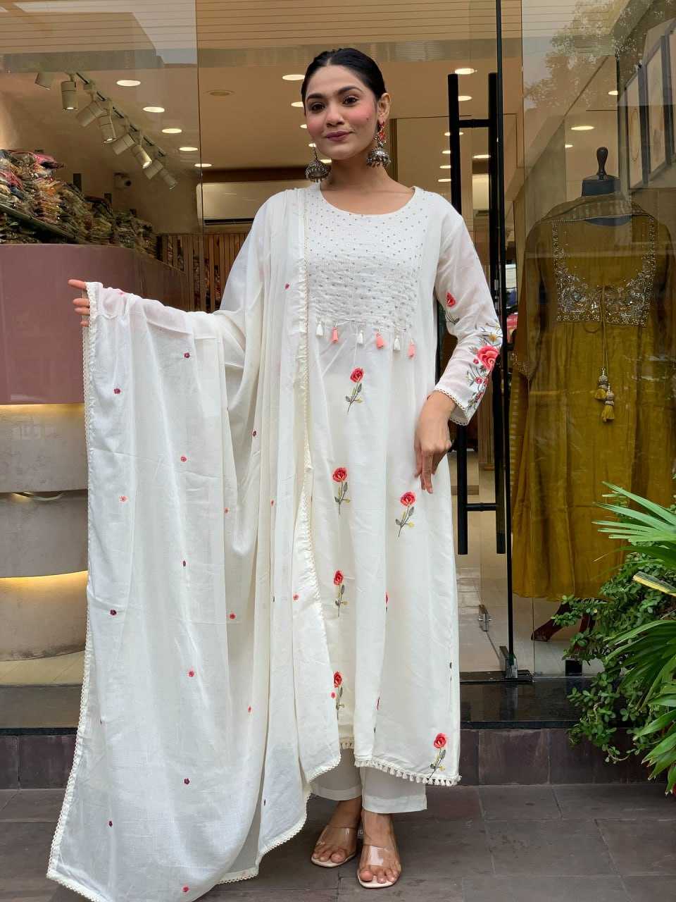 Ynf Chanderi Silk KESH595 AASTHA Suits & Dresses Wholesale Embroidery Suits Anarkali Suits Chanderi Suit White Salwar Suit Manufacturer- Kapda Export