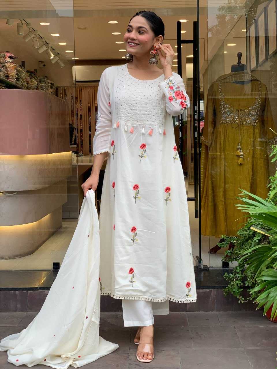 Ynf Chanderi Silk KESH595 AASTHA Suits & Dresses Wholesale Embroidery Suits Anarkali Suits Chanderi Suit White Salwar Suit Manufacturer- Kapda Export