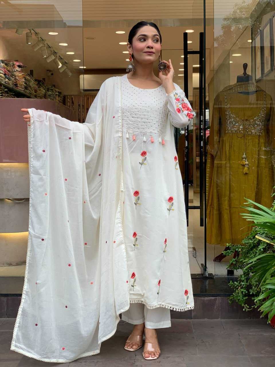 Ynf Chanderi Silk KESH595 AASTHA Suits & Dresses Wholesale Embroidery Suits Anarkali Suits Chanderi Suit White Salwar Suit Manufacturer- Kapda Export