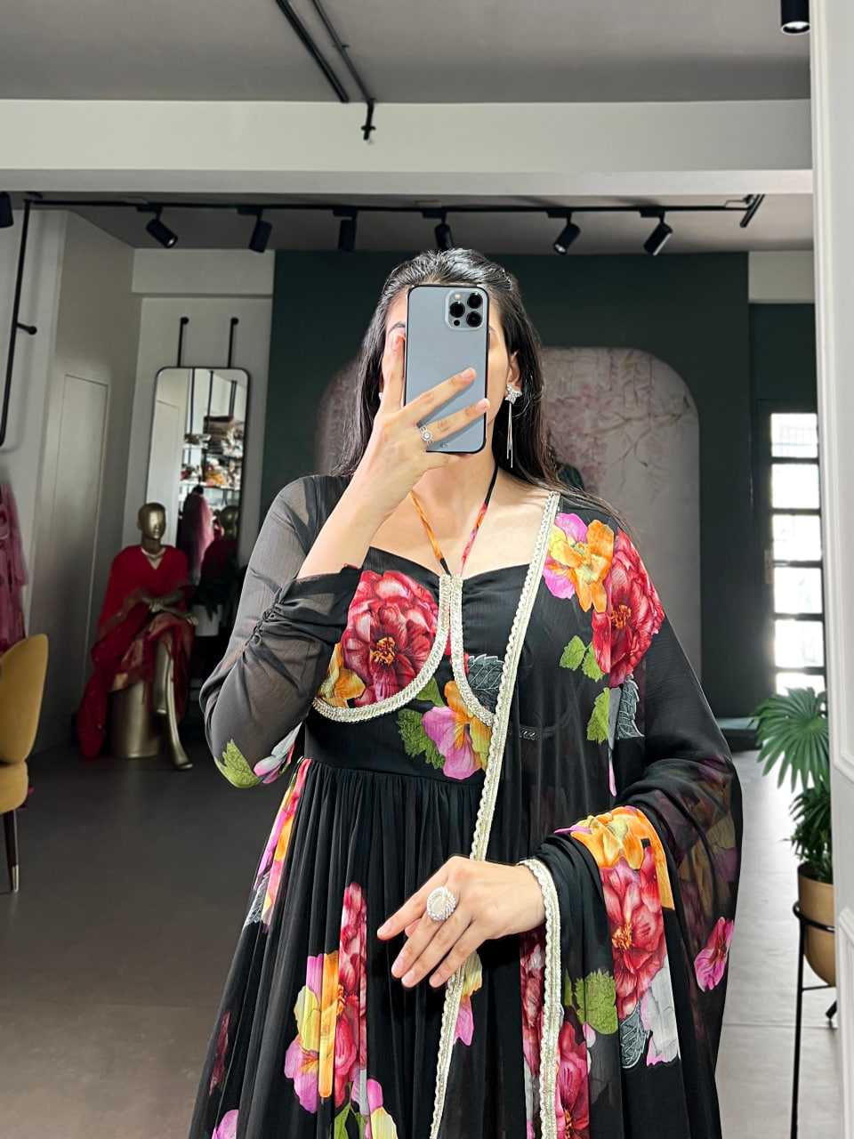 Ynf Chiffon KESH134 5103 Gowns Festive Collections Wholesale Gown With Dupatta Chiffon Gowns Floral Print Gowns Manufacturer- Kapda Export