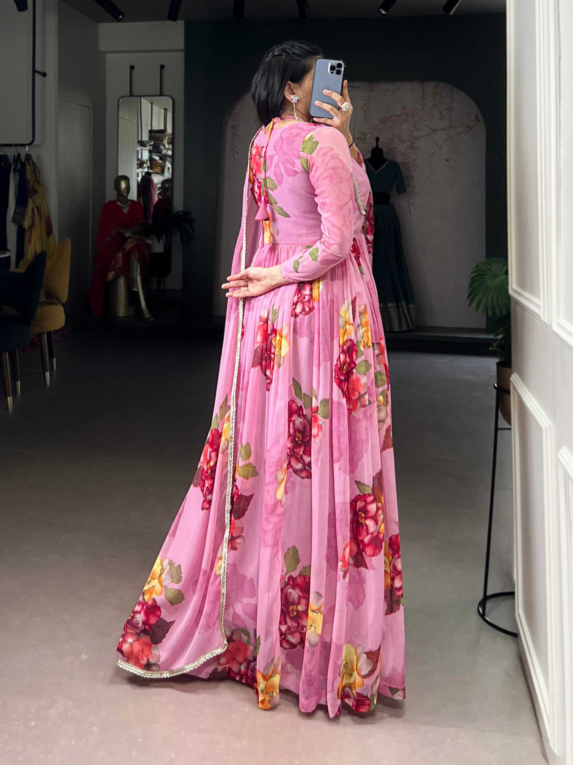 Ynf Chiffon KESH134 5103 Gowns Festive Collections Wholesale Gown With Dupatta Chiffon Gowns Floral Print Gowns Manufacturer- Kapda Export
