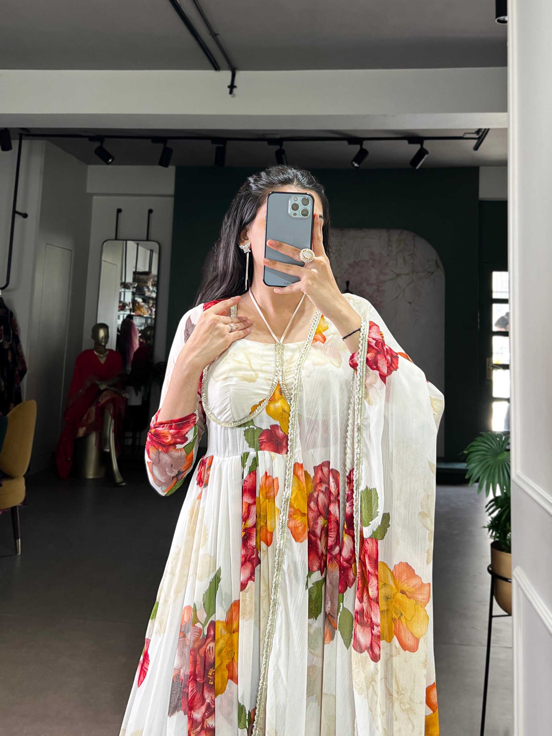 Ynf Chiffon KESH134 5103 Gowns Festive Collections Wholesale Gown With Dupatta Chiffon Gowns Floral Print Gowns Manufacturer- Kapda Export