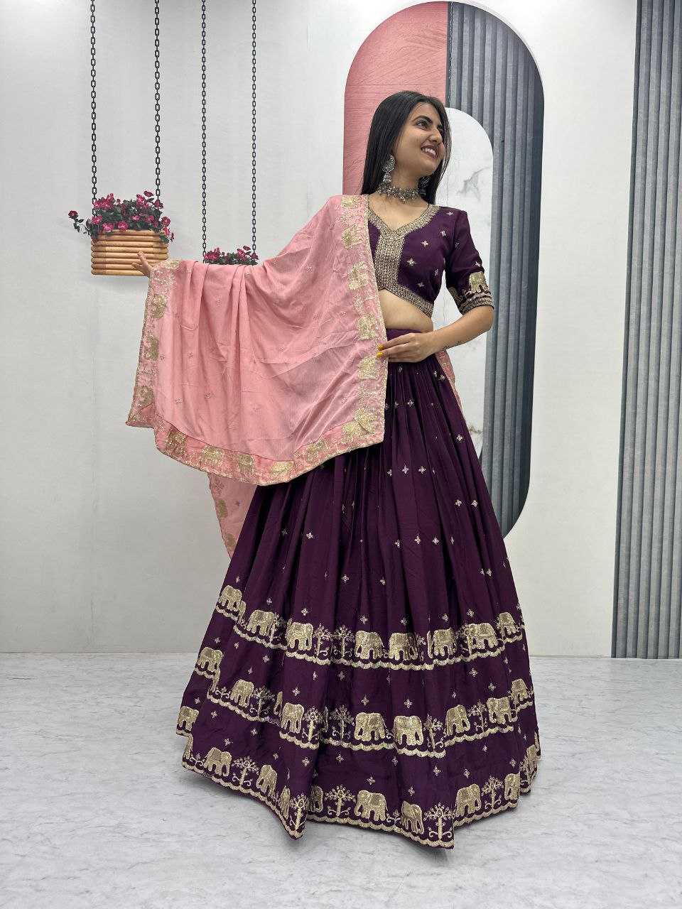 Ynf Chinon KESH497 300 Lehengas Wholesale Embroidered Lehenga Chaniya Choli Sequins Lehenga Manufacturer- Kapda Export