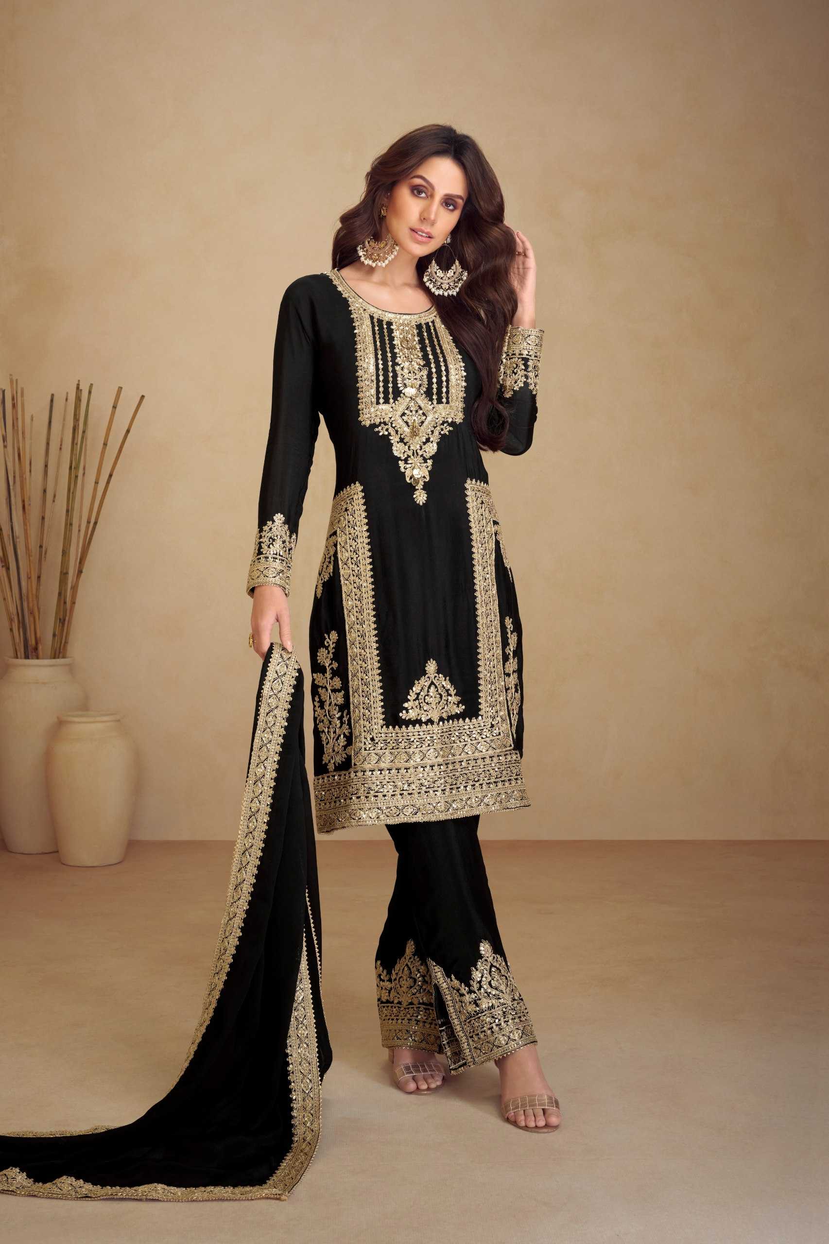 Ynf Chinon KESH546 1195 Suits & Dresses Festive Collections Wholesale Palazzo Suit Embroidered Suits Black Salwar Suit Manufacturer- Kapda Export