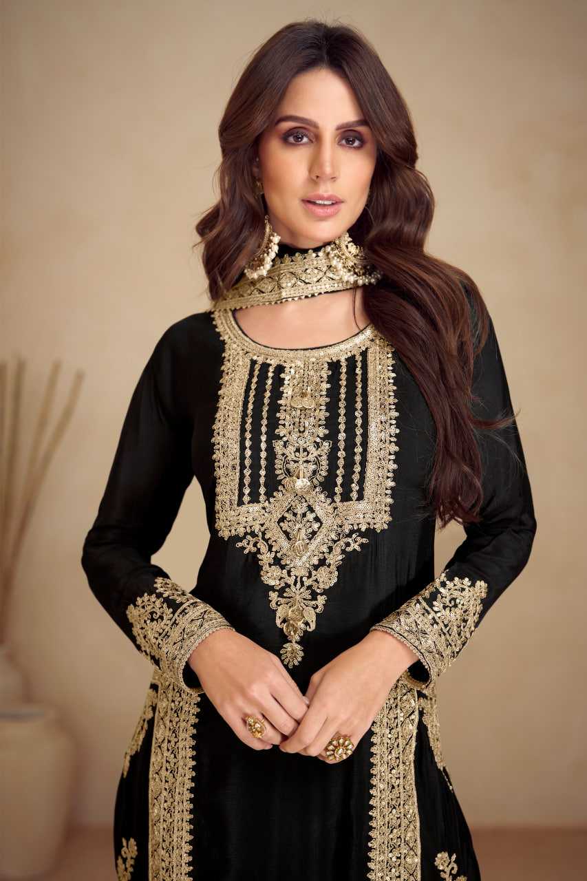 Ynf Chinon KESH546 1195 Suits & Dresses Festive Collections Wholesale Palazzo Suit Embroidered Suits Black Salwar Suit Manufacturer- Kapda Export