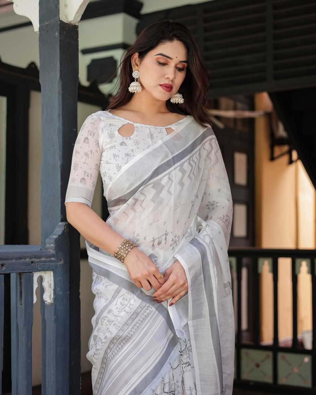 Ynf Cotton Linen KESH553 739 Sarees Wholesale Cotton Linen Sarees White Sarees Office Wear Sarees Manufacturer- Kapda Export