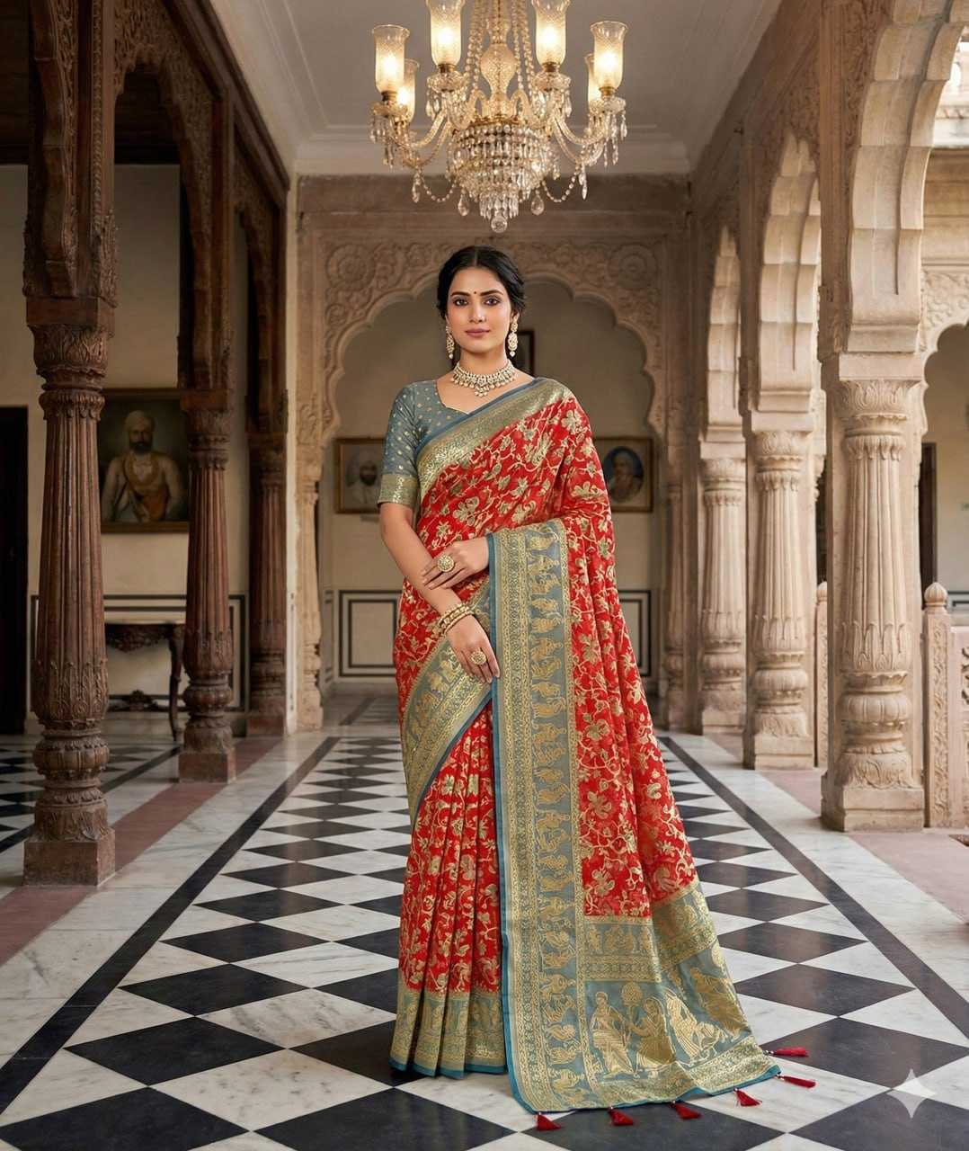 Ynf Dull Moss KESH441 Chandrakala 2 Sarees Wholesale Designer Sarees Printed Sarees Brasso Sarees Manufacturer- Kapda Export