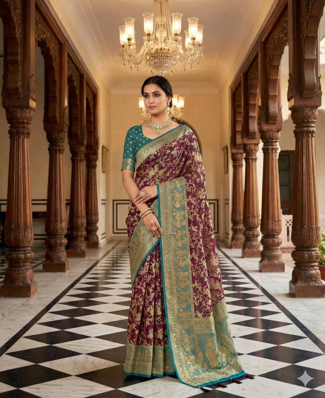 Ynf Dull Moss KESH441 Chandrakala 2 Sarees Wholesale Designer Sarees Printed Sarees Brasso Sarees Manufacturer- Kapda Export
