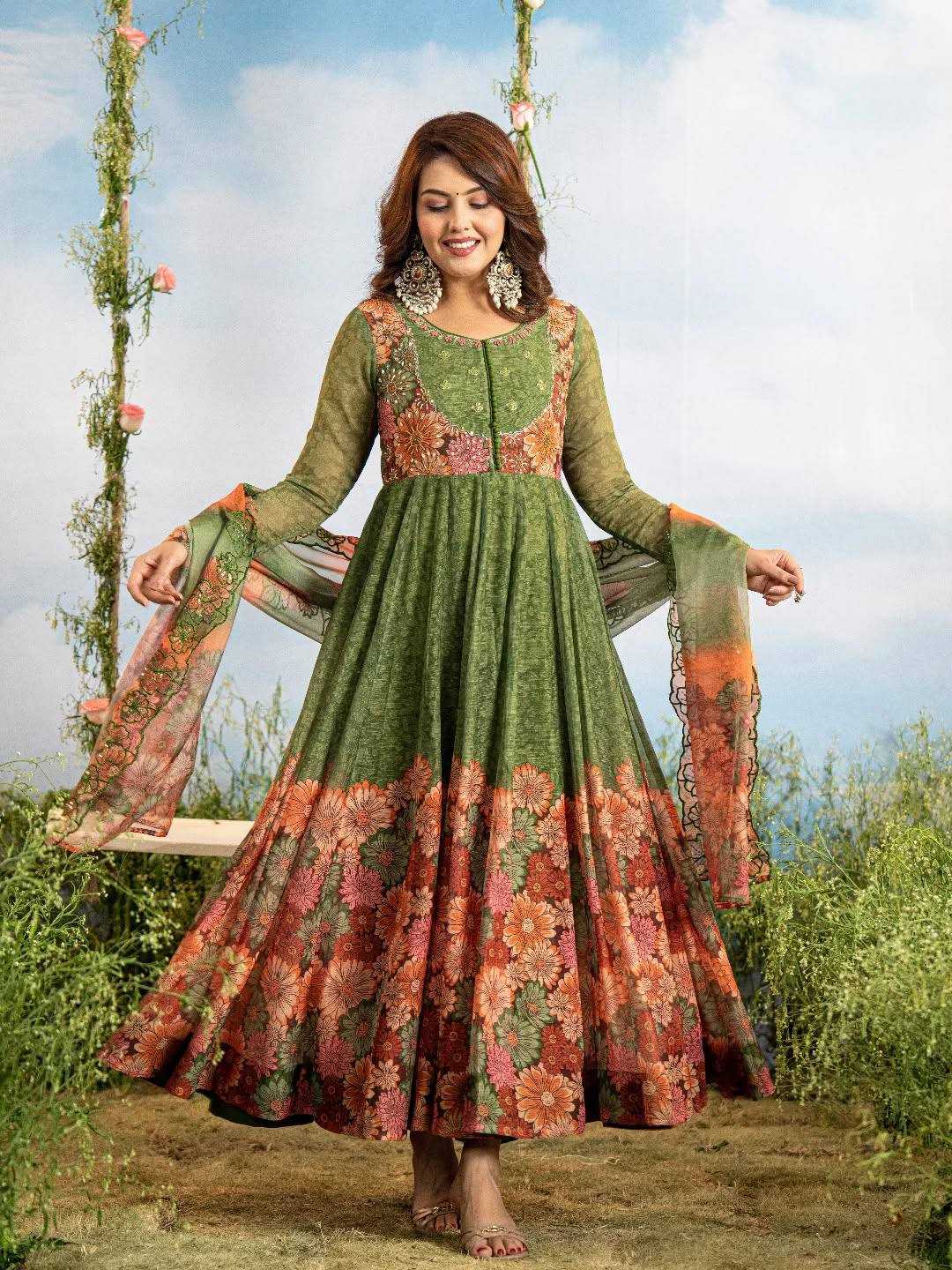 Ynf Faux Georgette KESH513 536 Gowns Festive Collections Wholesale Georgette Gown Gown With Dupatta Full Sleeve Gowns Manufacturer- Kapda Export