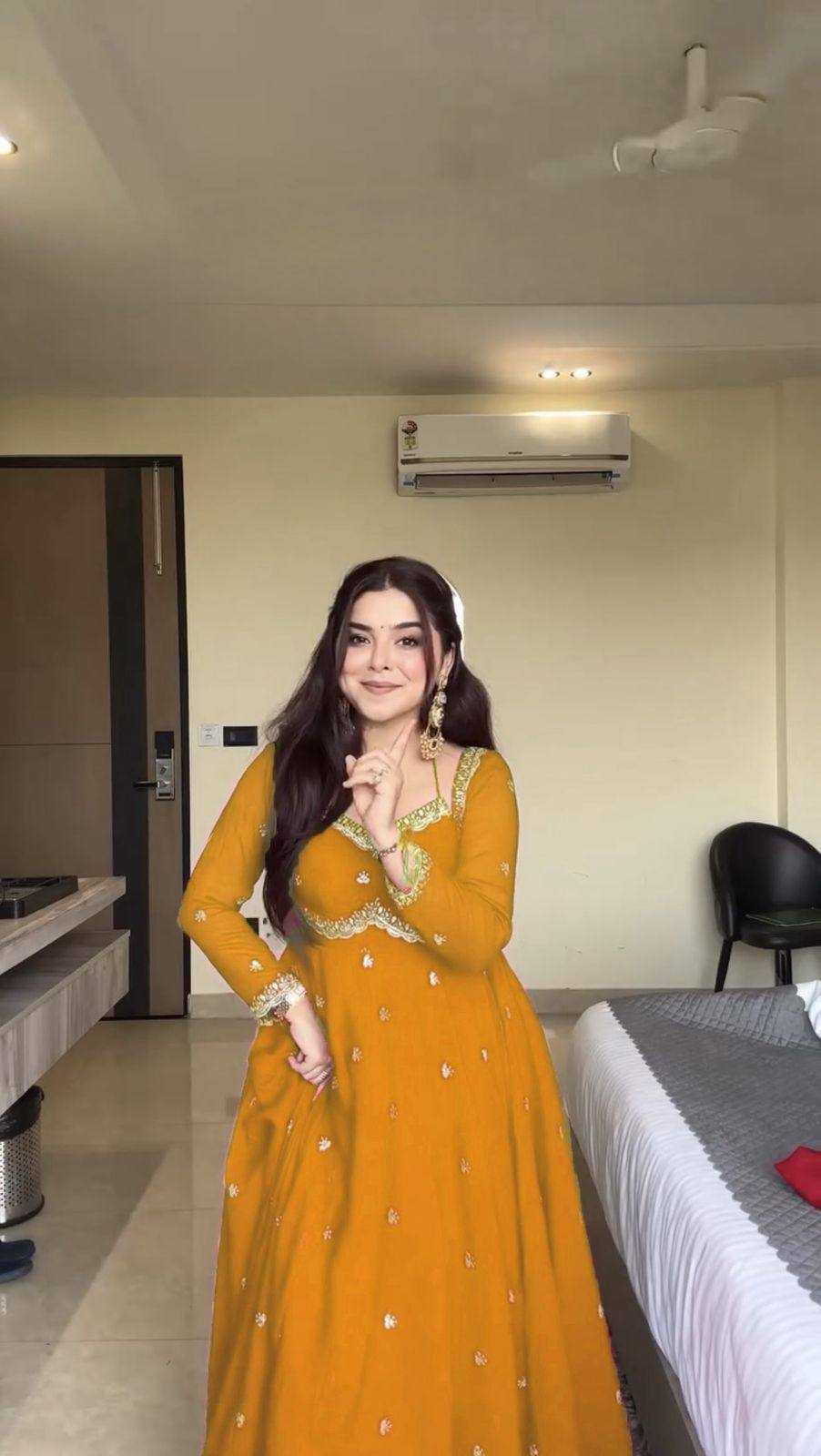 Ynf Faux Georgette KESH523 302 Gowns Festive Collections Wholesale Embroidery Gowns Georgette Gown Full Sleeve Gowns Manufacturer- Kapda Export