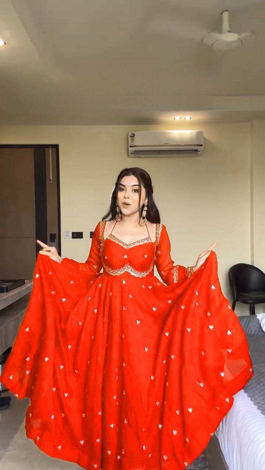 Ynf Faux Georgette KESH523 302 Gowns Festive Collections Wholesale Embroidery Gowns Georgette Gown Full Sleeve Gowns Manufacturer- Kapda Export