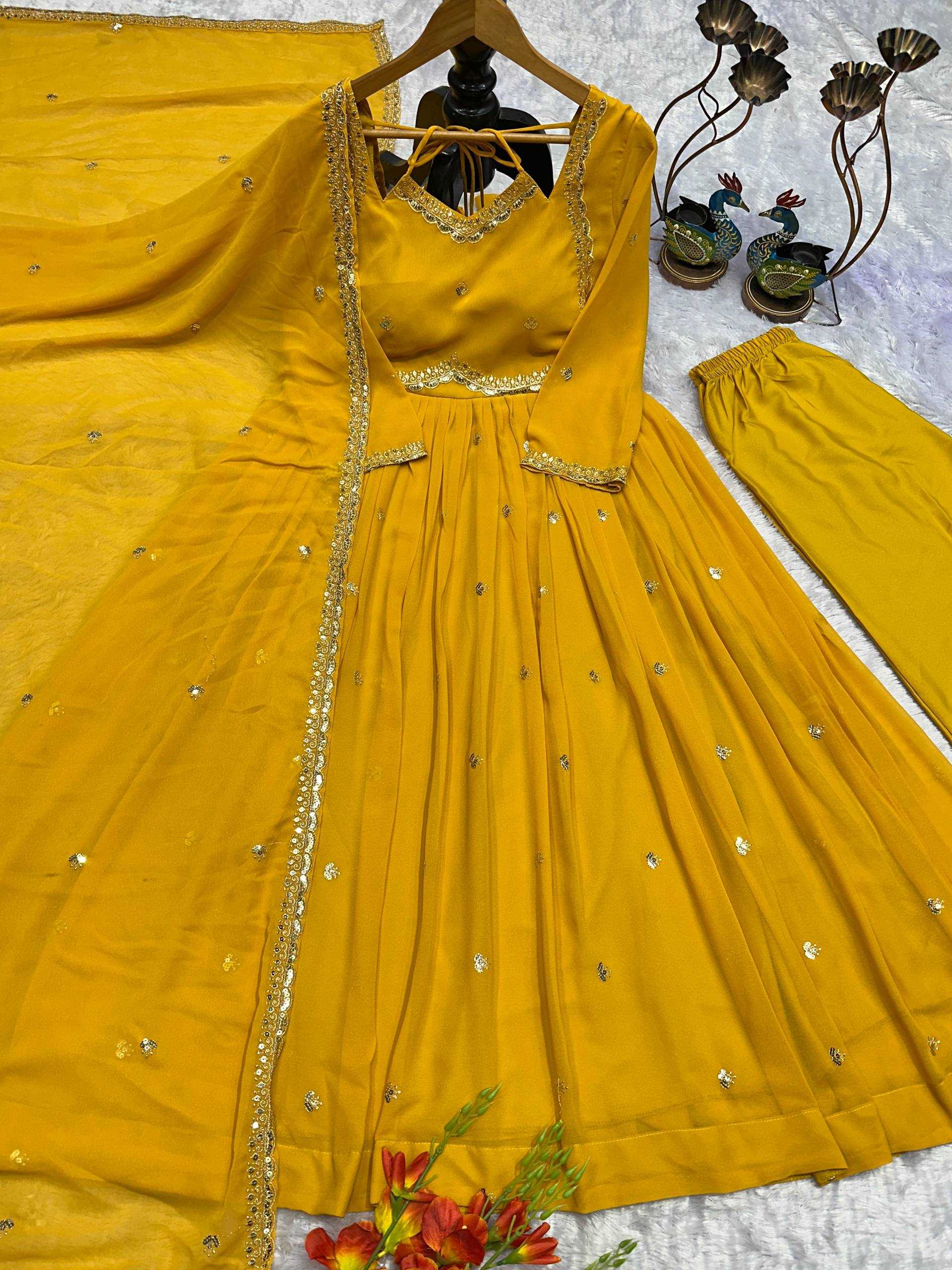 Ynf Faux Georgette KESH523 302 Gowns Festive Collections Wholesale Embroidery Gowns Georgette Gown Full Sleeve Gowns Manufacturer- Kapda Export