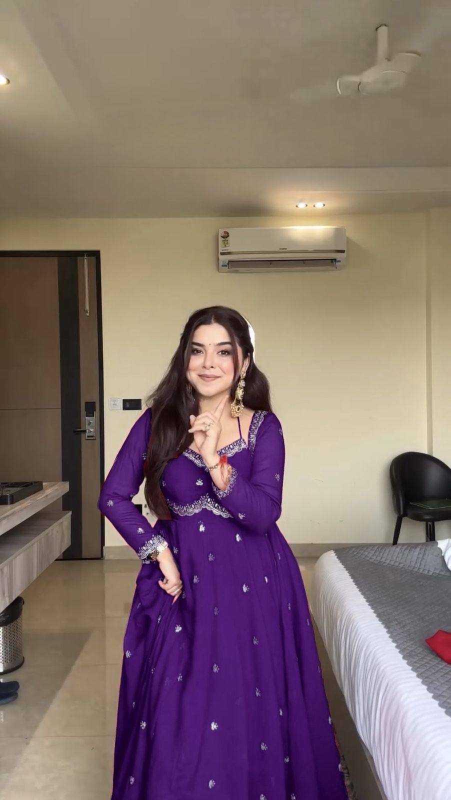 Ynf Faux Georgette KESH523 302 Gowns Festive Collections Wholesale Embroidery Gowns Georgette Gown Full Sleeve Gowns Manufacturer- Kapda Export