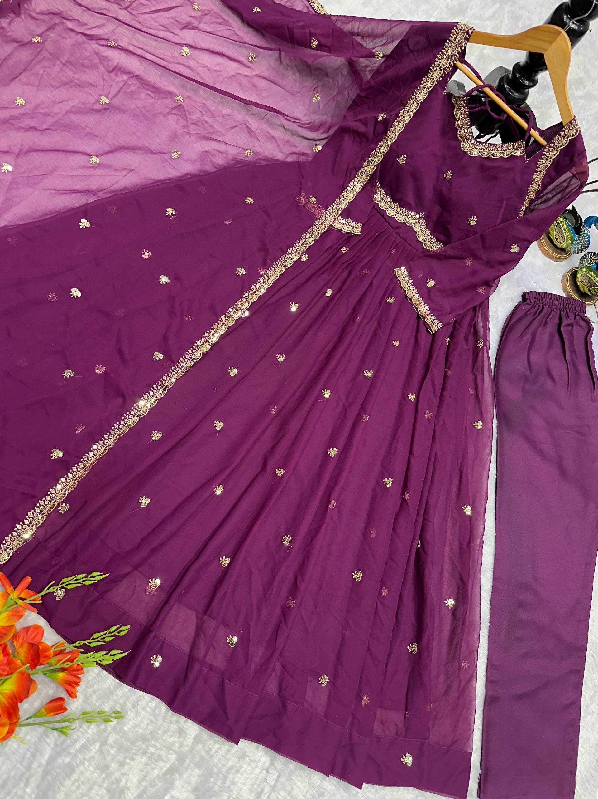 Ynf Faux Georgette KESH523 302 Gowns Festive Collections Wholesale Embroidery Gowns Georgette Gown Full Sleeve Gowns Manufacturer- Kapda Export