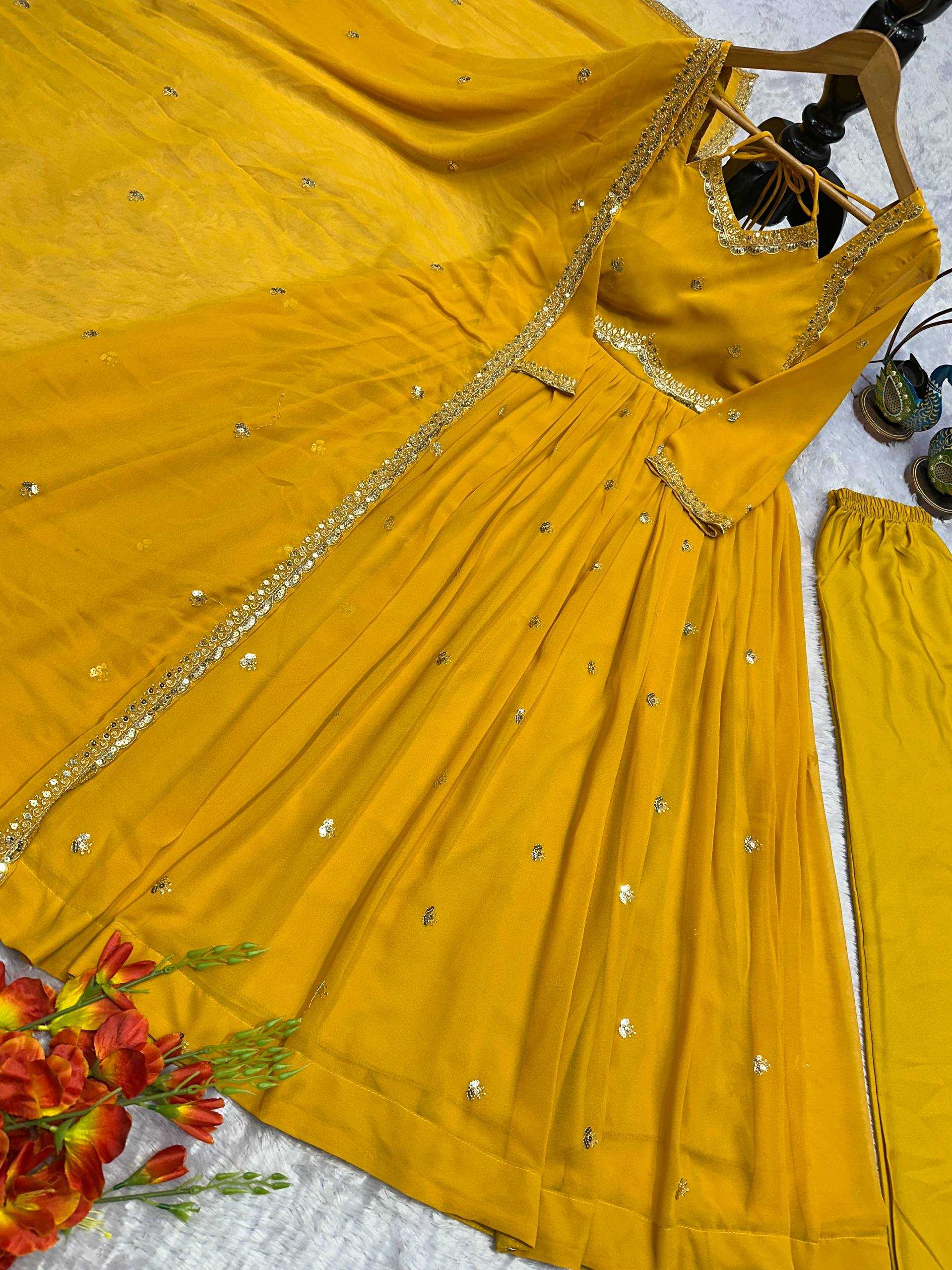 Ynf Faux Georgette KESH523 302 Gowns Festive Collections Wholesale Embroidery Gowns Georgette Gown Full Sleeve Gowns Manufacturer- Kapda Export