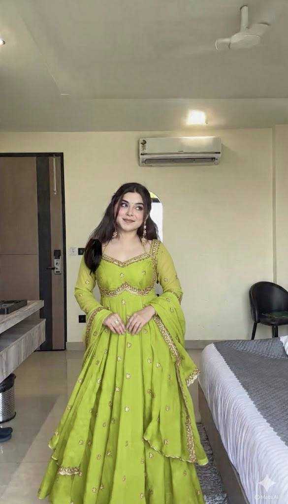 Ynf Faux Georgette KESH523 302 Gowns Festive Collections Wholesale Embroidery Gowns Georgette Gown Full Sleeve Gowns Manufacturer- Kapda Export