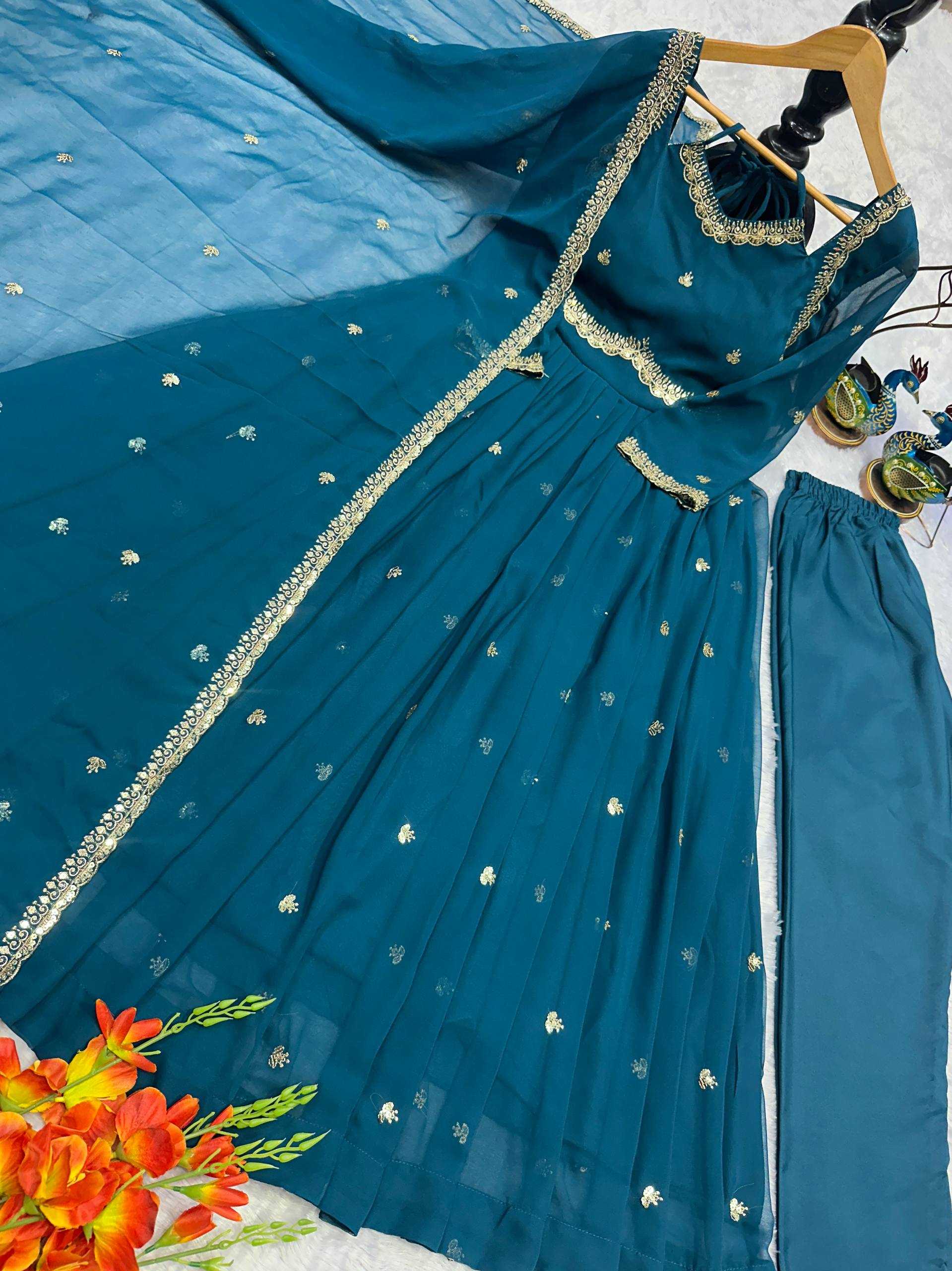 Ynf Faux Georgette KESH523 302 Gowns Festive Collections Wholesale Embroidery Gowns Georgette Gown Full Sleeve Gowns Manufacturer- Kapda Export