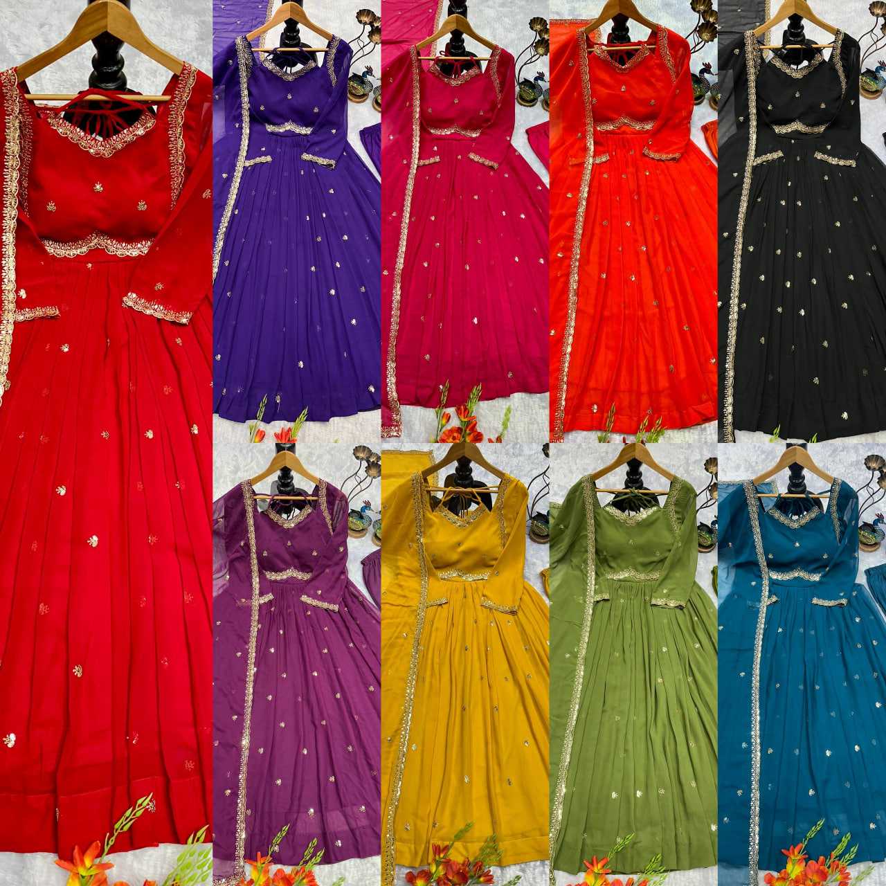 Ynf Faux Georgette KESH523 302 Gowns Festive Collections Wholesale Embroidery Gowns Georgette Gown Full Sleeve Gowns Manufacturer- Kapda Export