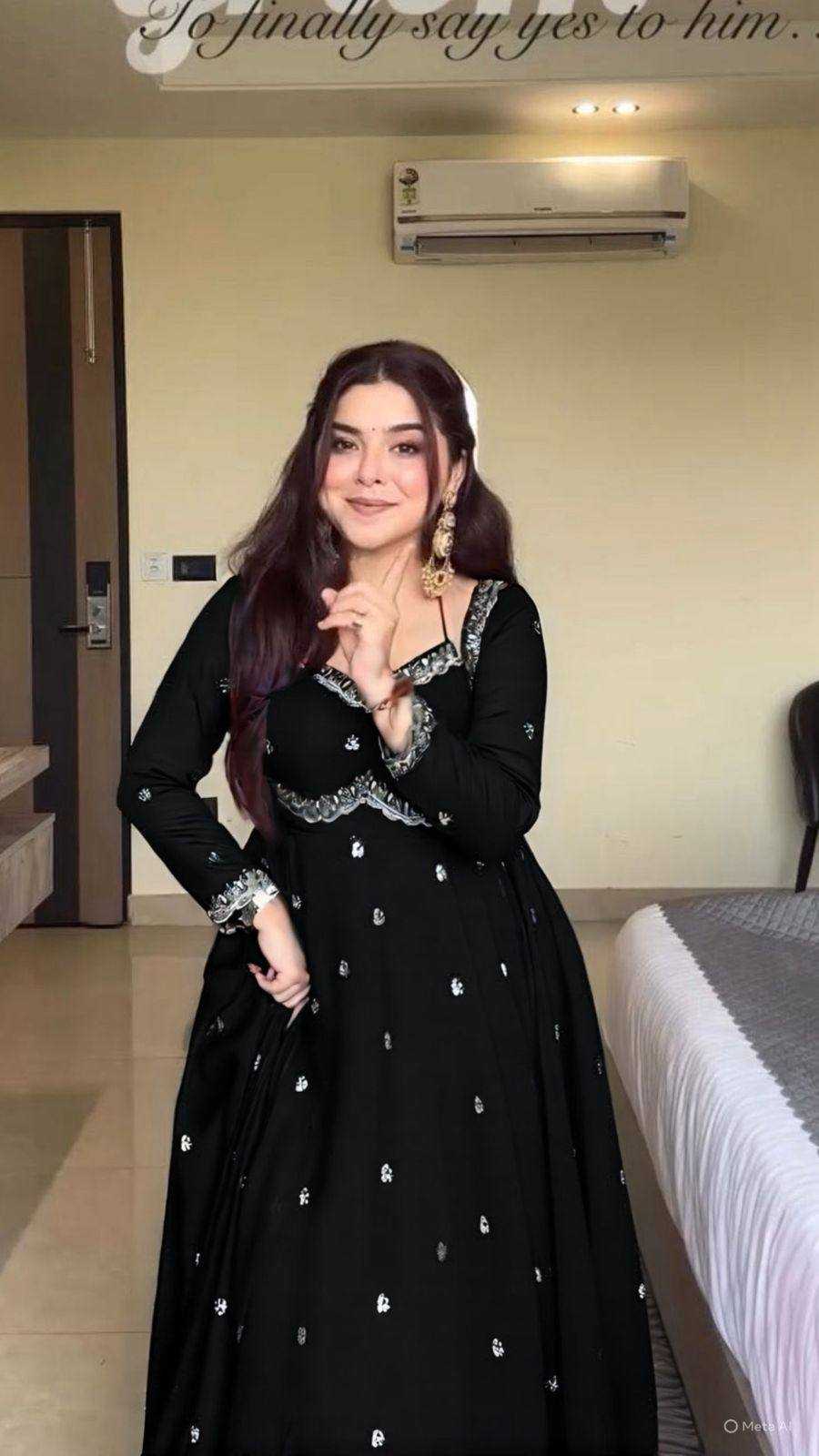 Ynf Faux Georgette KESH523 302 Gowns Festive Collections Wholesale Embroidery Gowns Georgette Gown Full Sleeve Gowns Manufacturer- Kapda Export