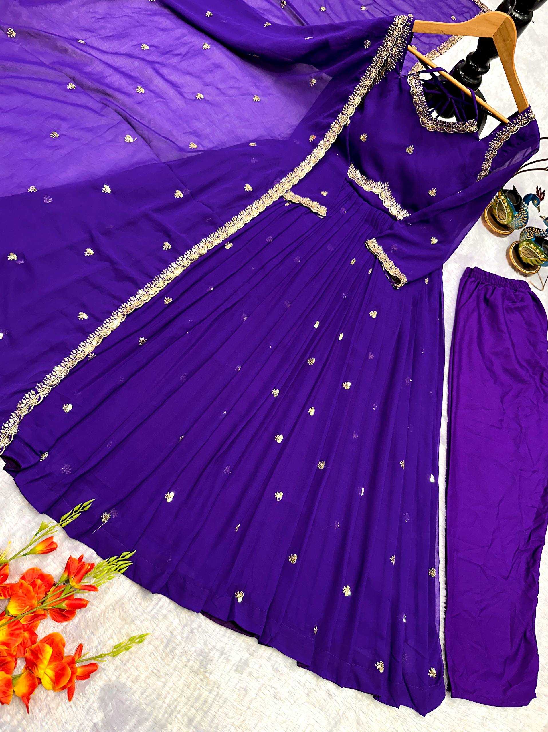 Ynf Faux Georgette KESH523 302 Gowns Festive Collections Wholesale Embroidery Gowns Georgette Gown Full Sleeve Gowns Manufacturer- Kapda Export