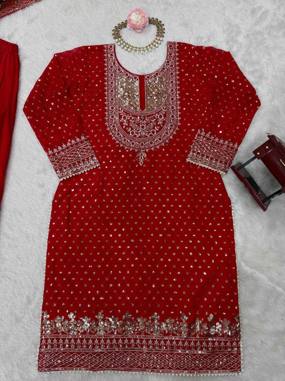 Ynf Faux Georgette RIN162 5899 Suits & Dresses Wedding Collections Wholesale Sharara Salwar Suits Georgette Suit Red Salwar Suit Manufacturer- Kapda Export