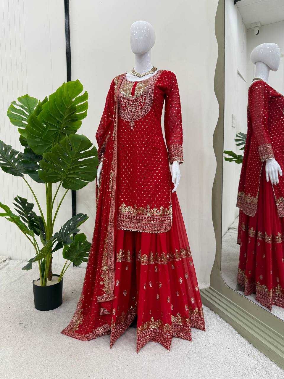 Ynf Faux Georgette RIN162 5899 Suits & Dresses Wedding Collections Wholesale Sharara Salwar Suits Georgette Suit Red Salwar Suit Manufacturer- Kapda Export