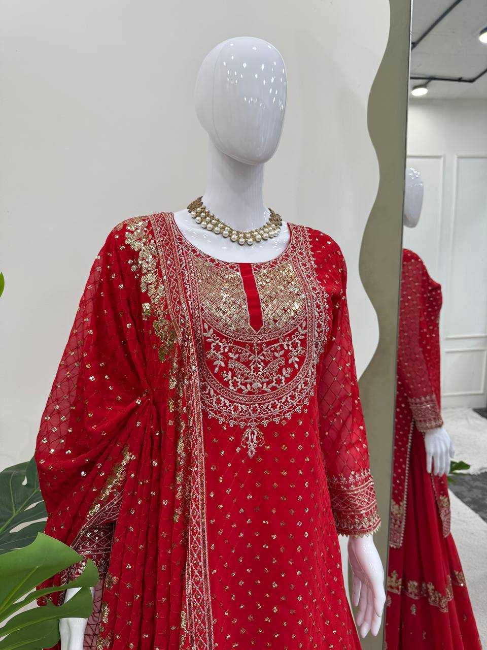 Ynf Faux Georgette RIN162 5899 Suits & Dresses Wedding Collections Wholesale Sharara Salwar Suits Georgette Suit Red Salwar Suit Manufacturer- Kapda Export