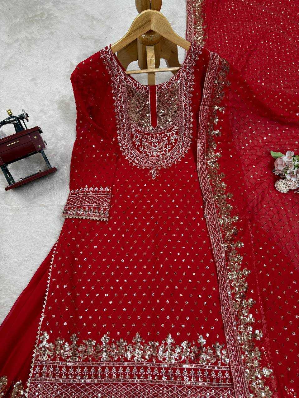 Ynf Faux Georgette RIN162 5899 Suits & Dresses Wedding Collections Wholesale Sharara Salwar Suits Georgette Suit Red Salwar Suit Manufacturer- Kapda Export