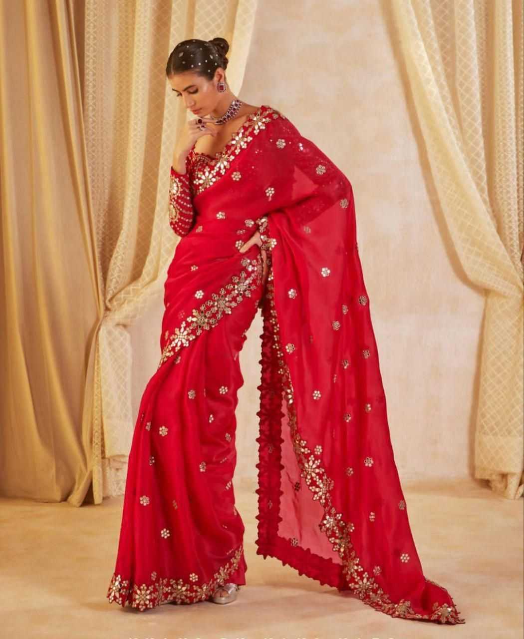 Ynf Georgette KESH507 KAJAL Sarees Wholesale Fancy Sarees Embroidered Sarees Red Sarees Manufacturer- Kapda Export