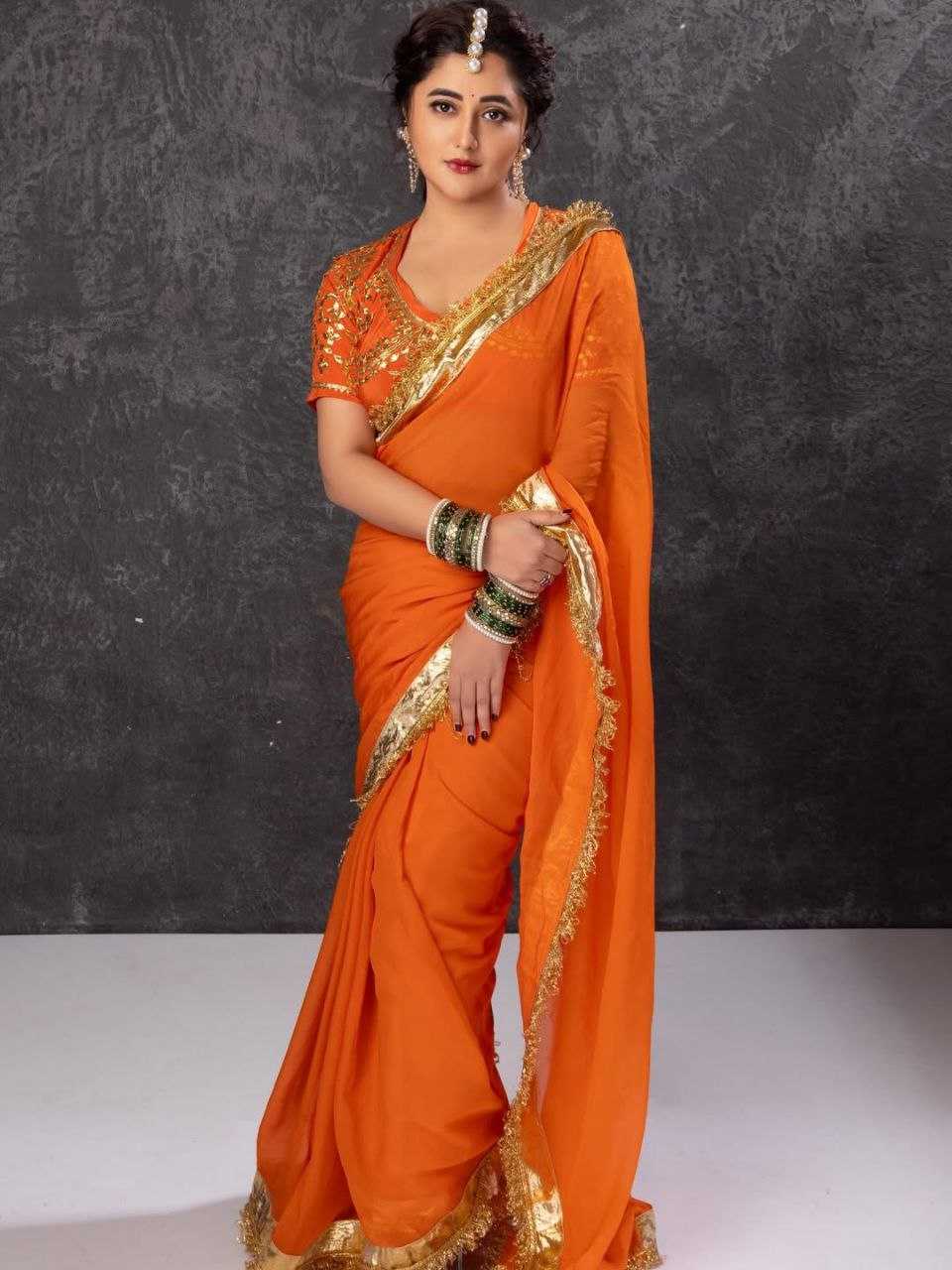 Ynf Georgette KESH538 1217 Sarees Bollywood Collections Wholesale Georgette Sarees Gota Patti Sarees Rashami Desai Collections Manufacturer- Kapda Export